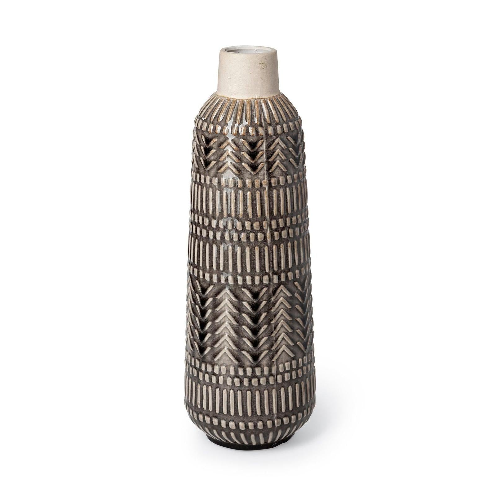 Mercana Riker Large Dark Gray Cream Ceramic Vase Clearance