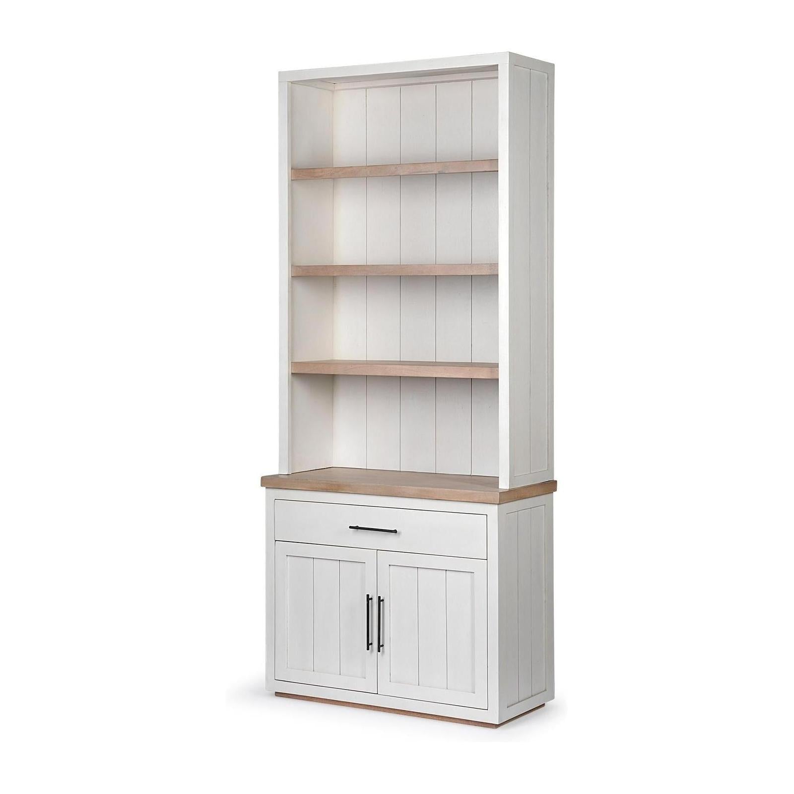 Mercana Fairview White and Medium Brown Wood Three Shelf Shelving Unit Clearance