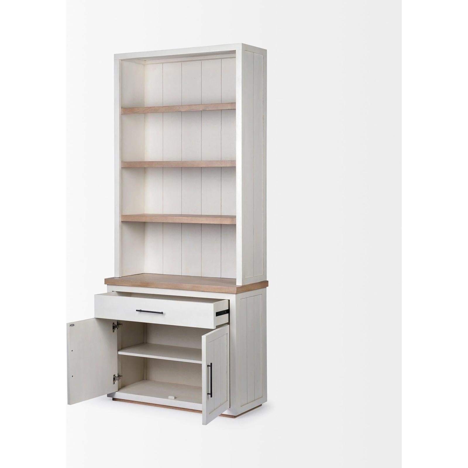 Mercana Fairview White and Medium Brown Wood Three Shelf Shelving Unit Clearance
