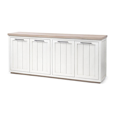 Mercana Fairview Solid Wood Brown Top & White Frame 4 Cabinet Door Sideboard