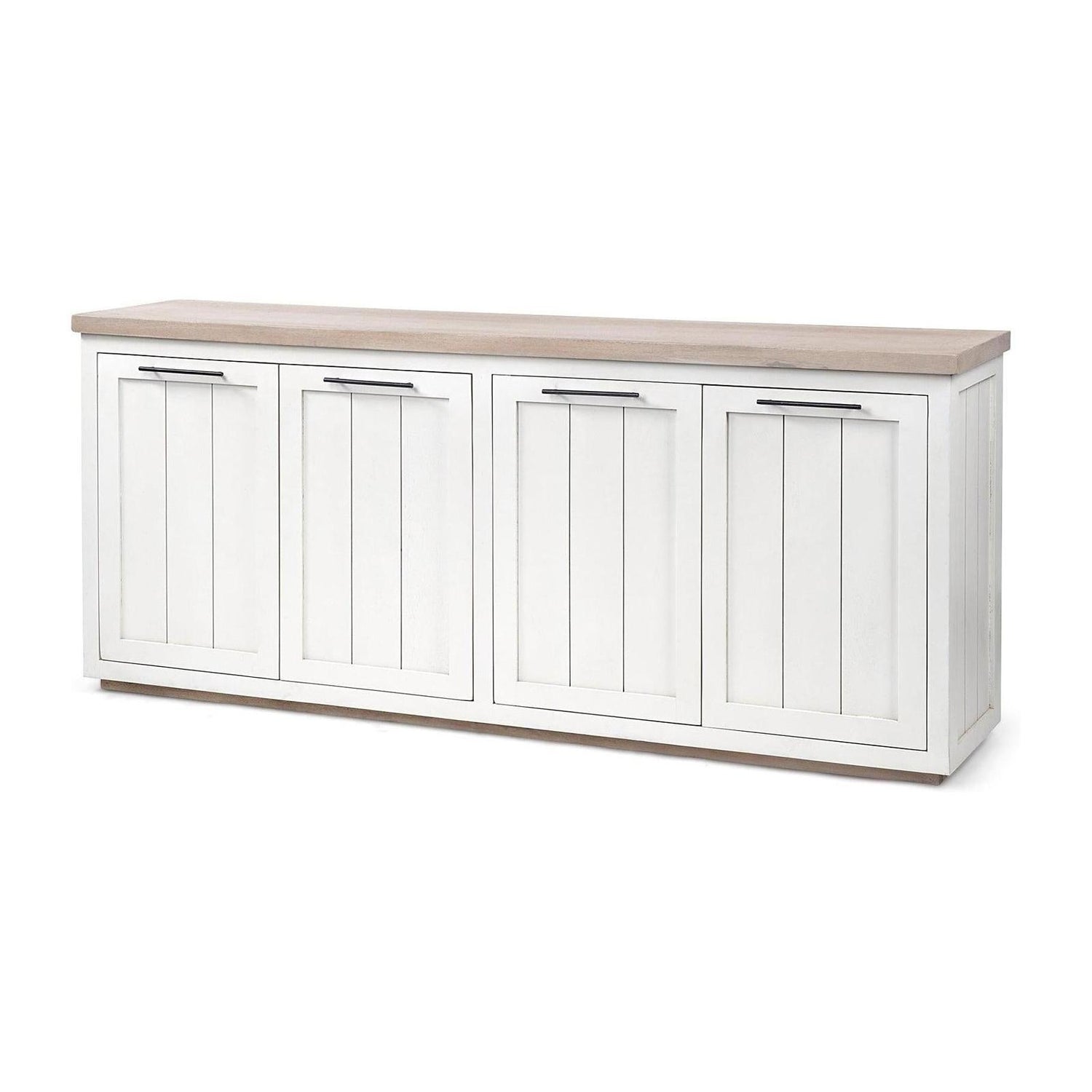 Mercana Fairview Solid Wood Brown Top & White Frame 4 Cabinet Door Sideboard