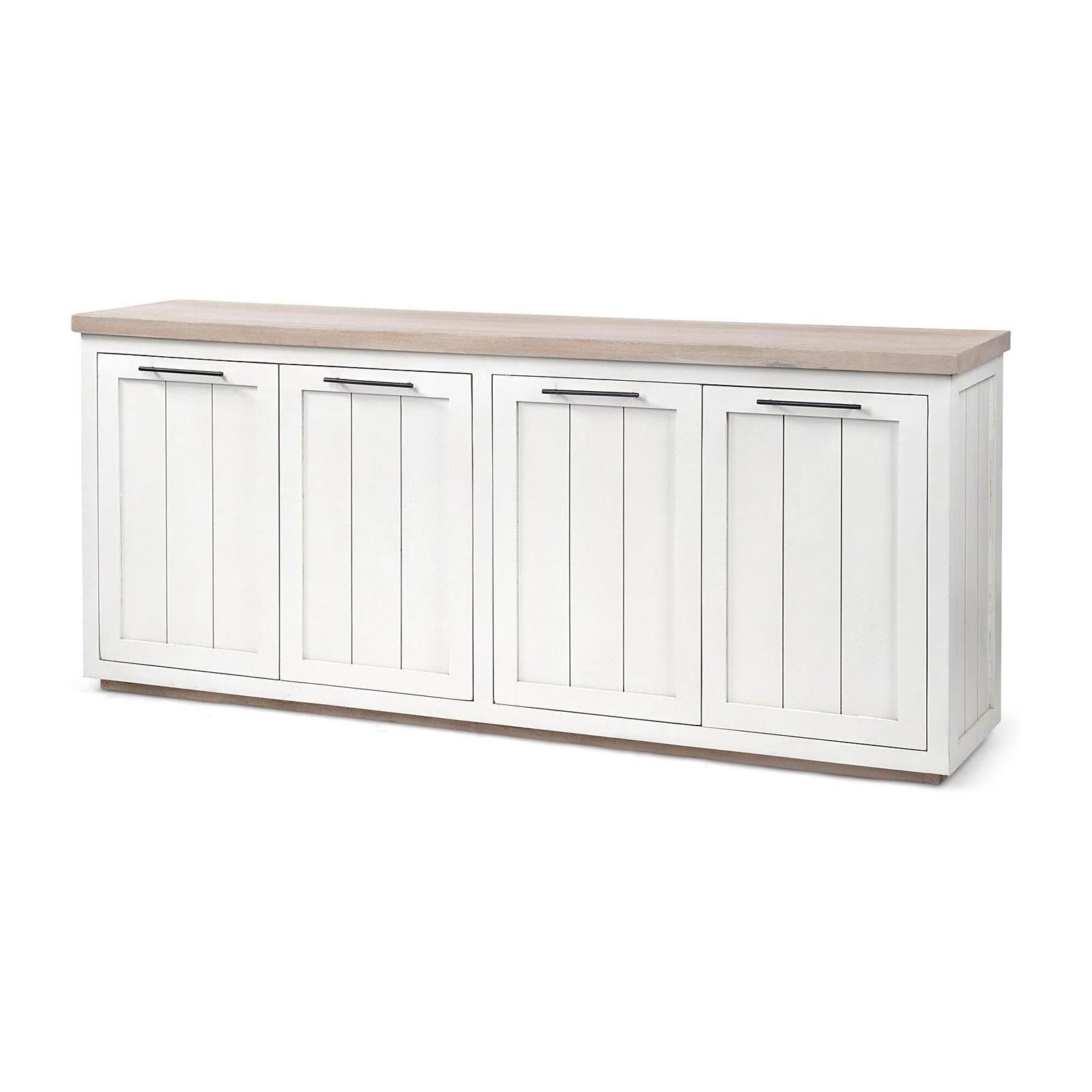 Mercana Fairview Solid Wood Brown Top & White Frame 4 Cabinet Door Sideboard