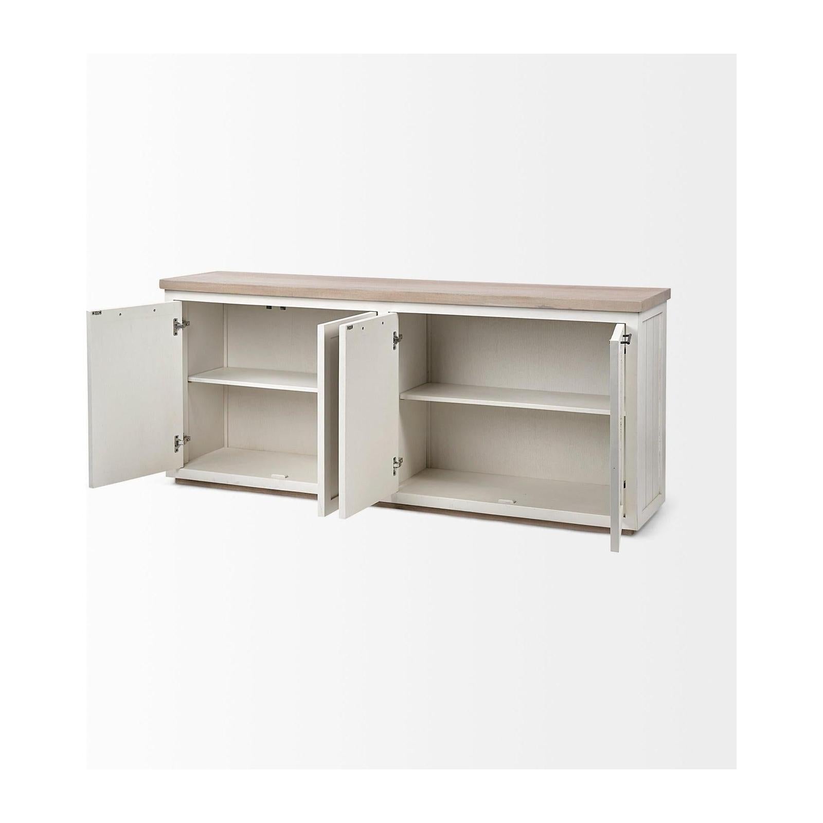 Mercana Fairview Solid Wood Brown Top & White Frame 4 Cabinet Door Sideboard