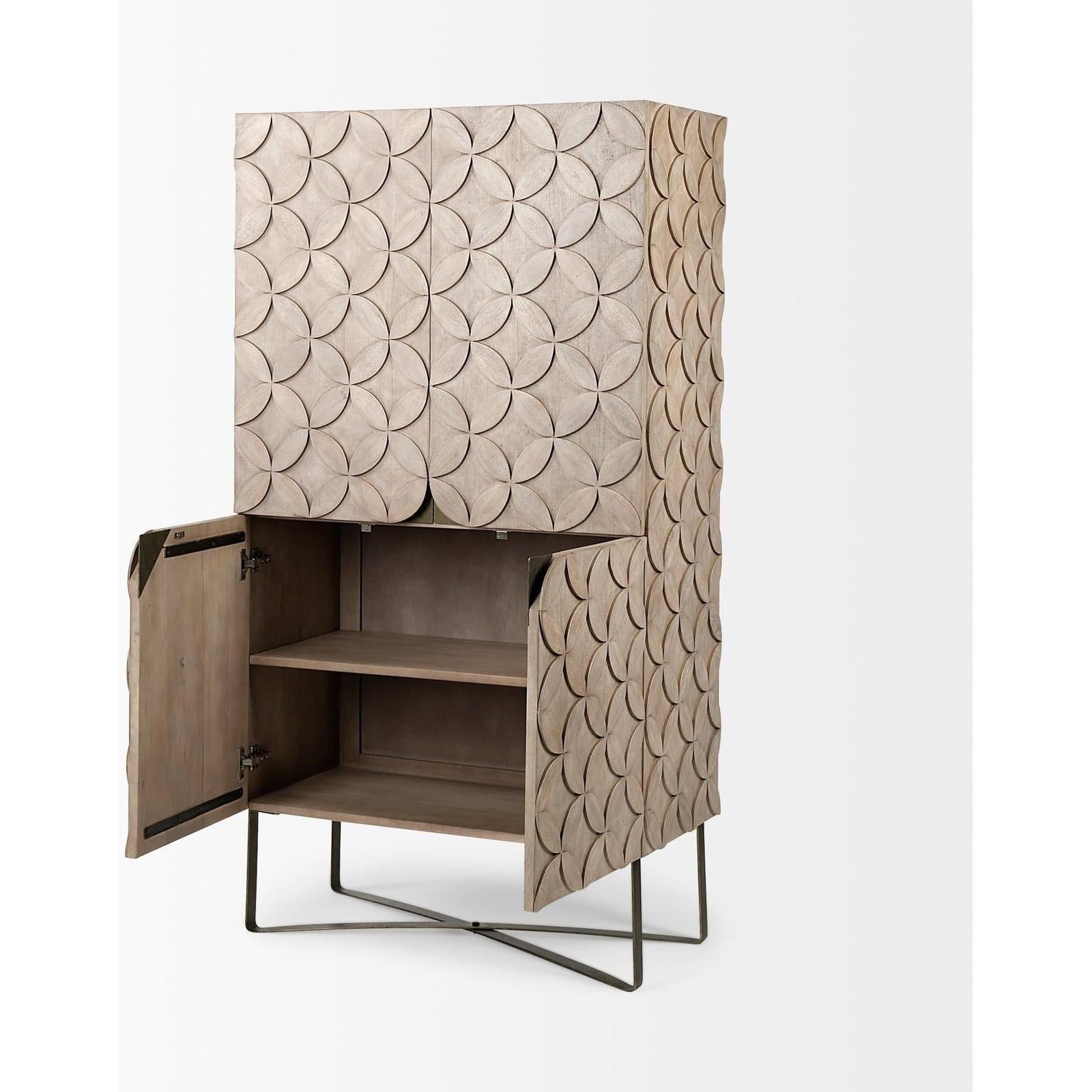 Mercana Excelsior Light Brown Wood Gold Iron Base Storage Cabinet