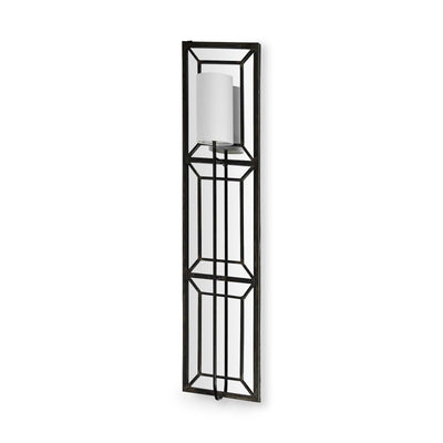 Mercana Noah Black Metal w/White Fabric Shade Rectangular Wall Sconce Clearance