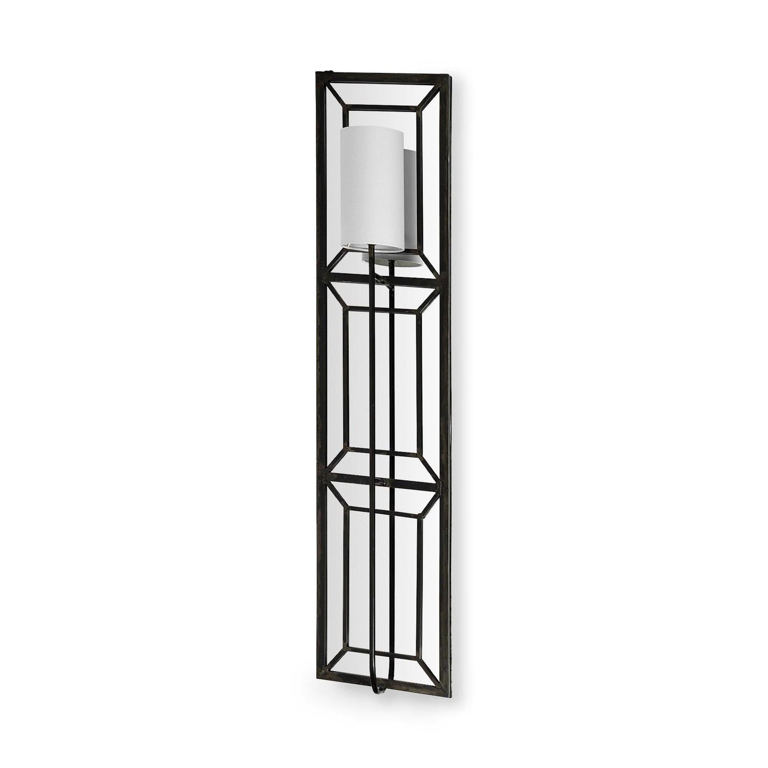 Mercana Noah Black Metal w/White Fabric Shade Rectangular Wall Sconce Clearance