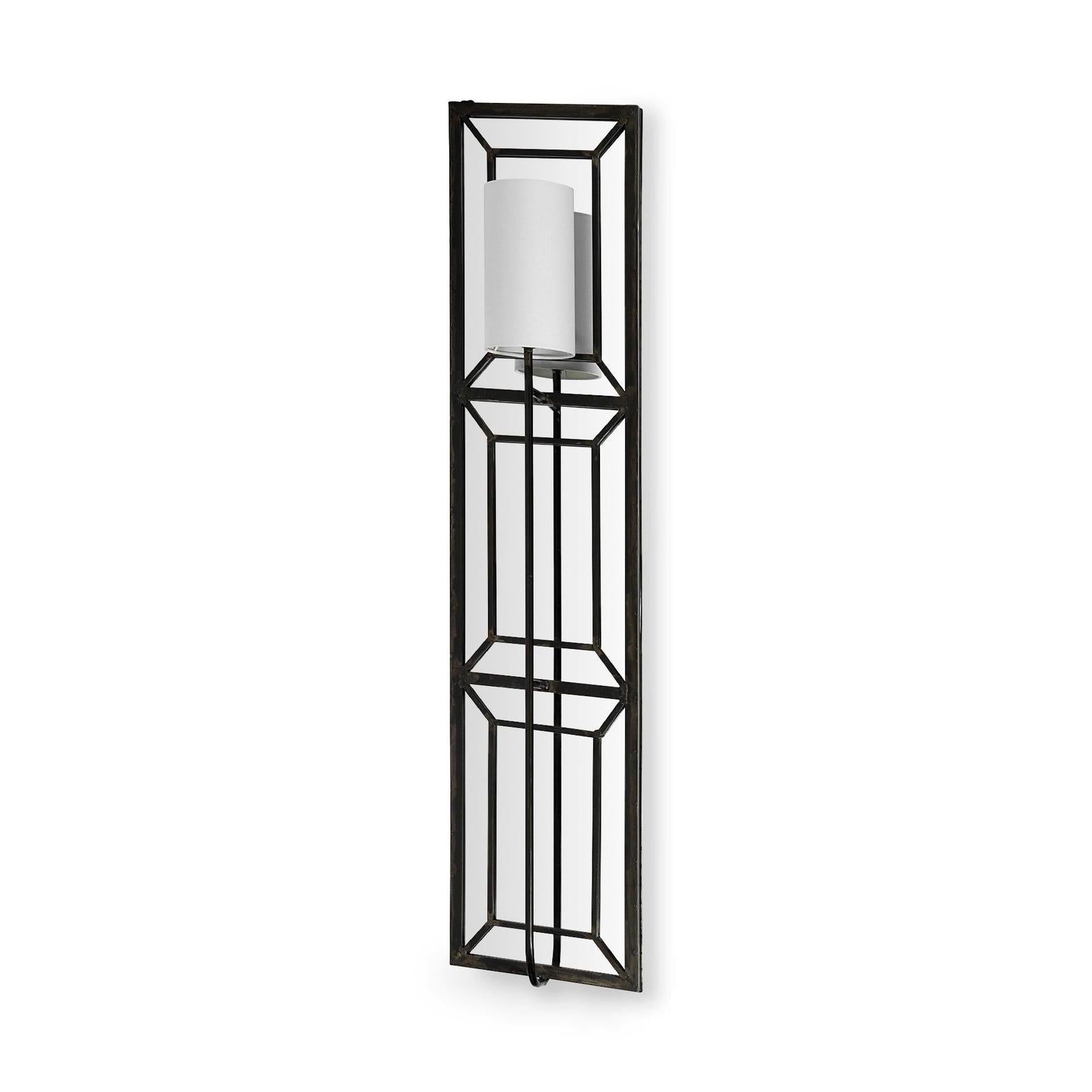 Mercana Noah Black Metal w/White Fabric Shade Rectangular Wall Sconce Clearance