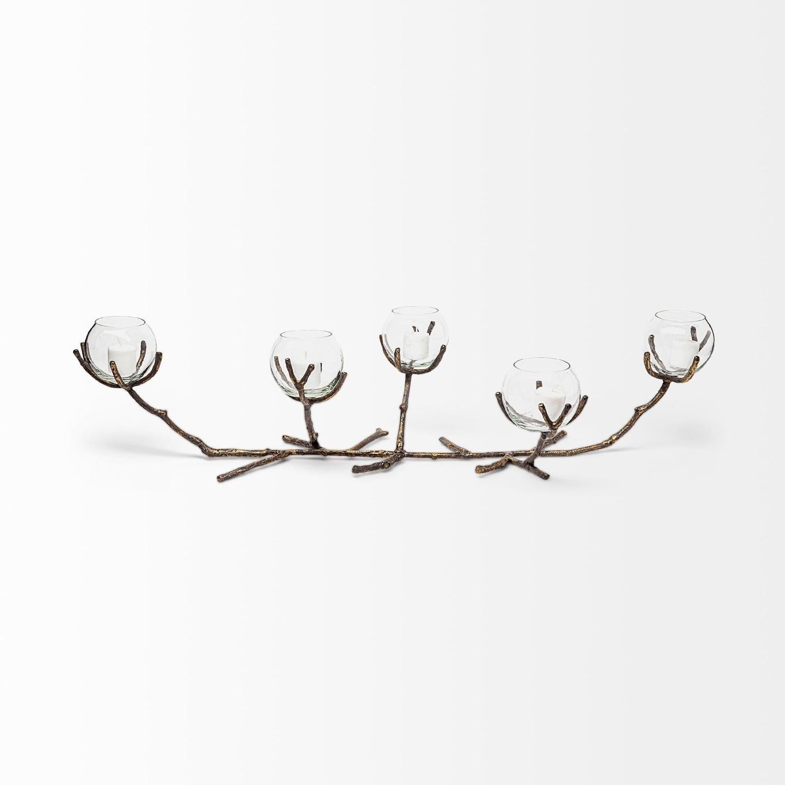 Mercana Vine Distressed Metal Creeper Five Candle Table Candle Holder