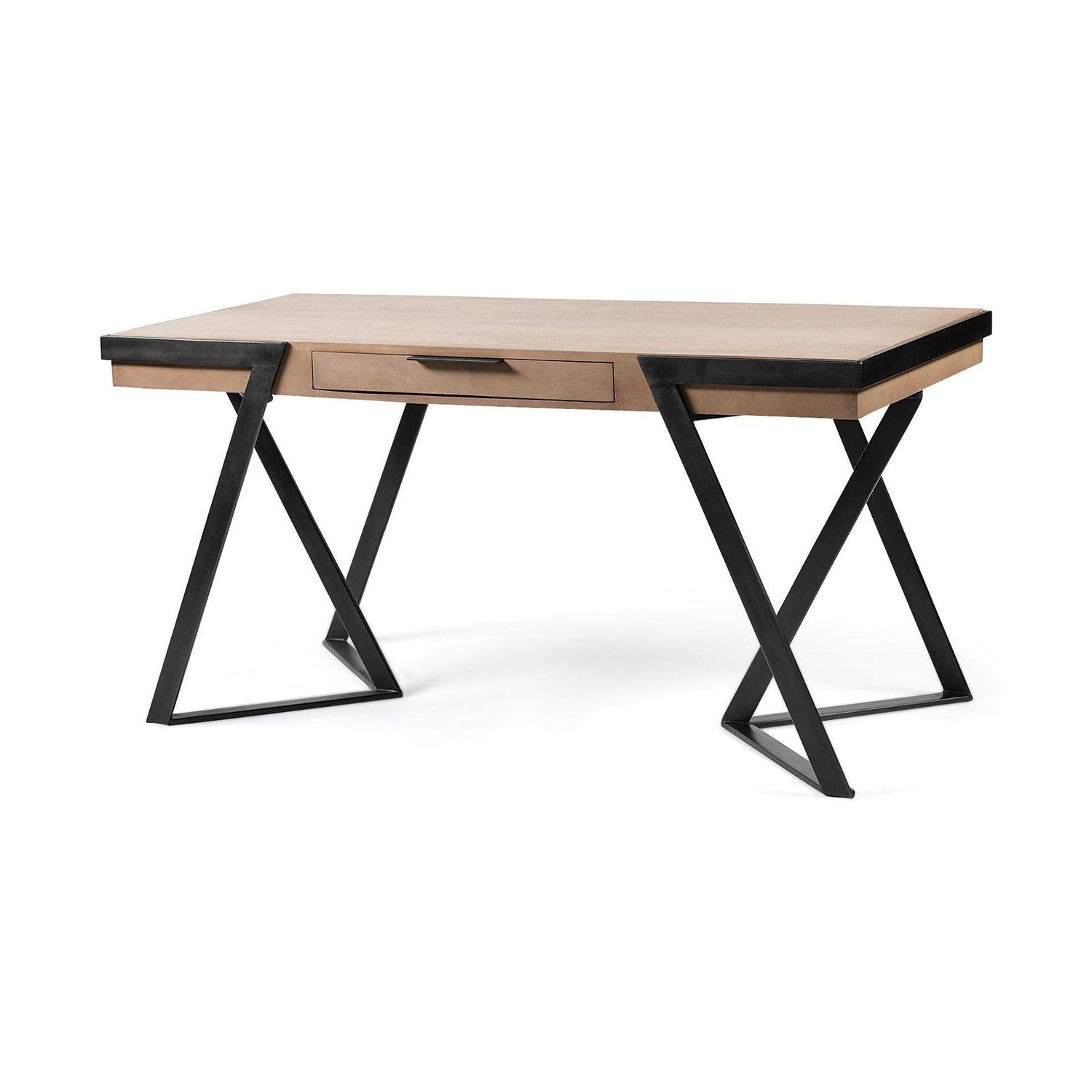 Mercana Steinbeck Light Brown Wooden Iron Frame Office Desk