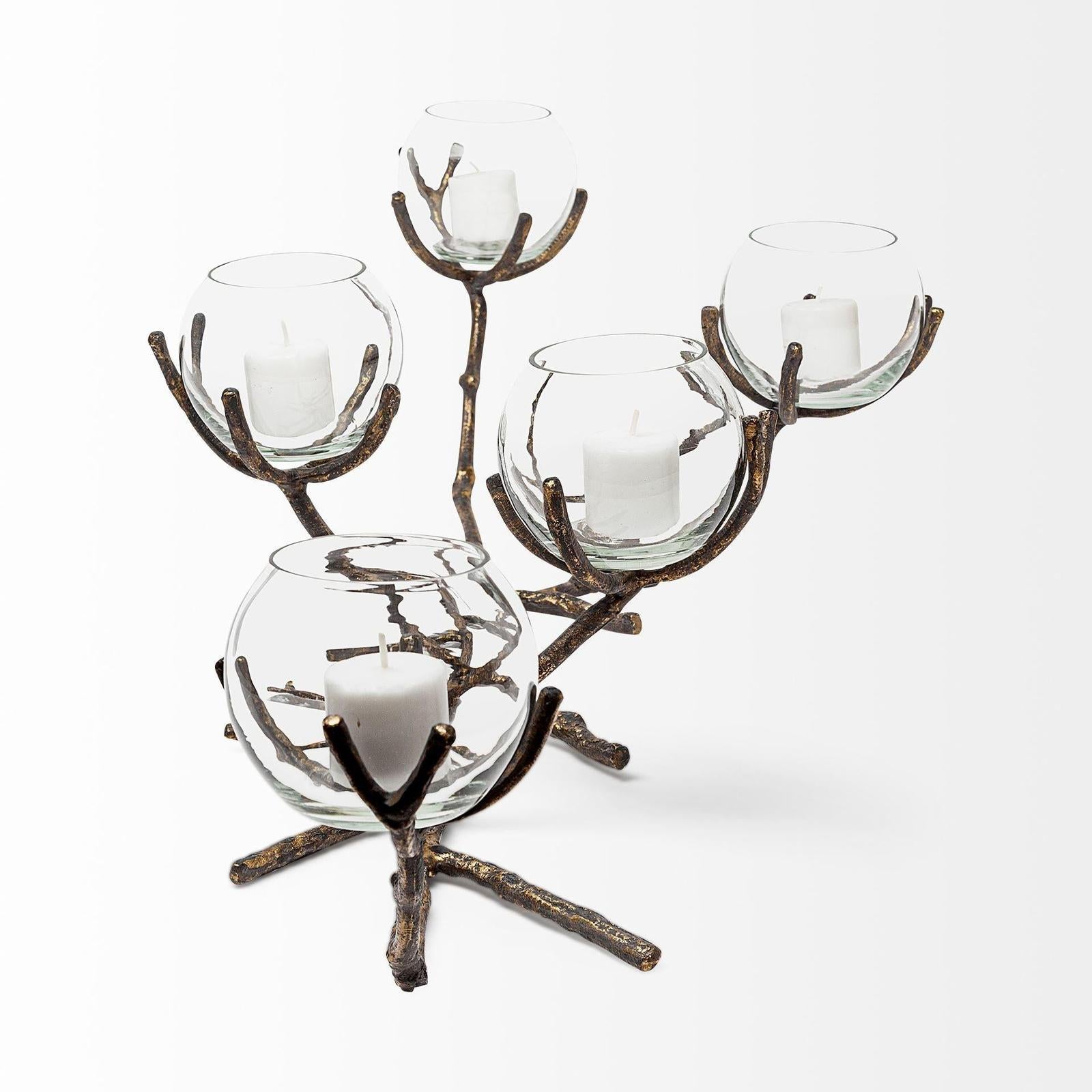 Mercana Vine Distressed Metal Creeper Five Candle Table Candle Holder