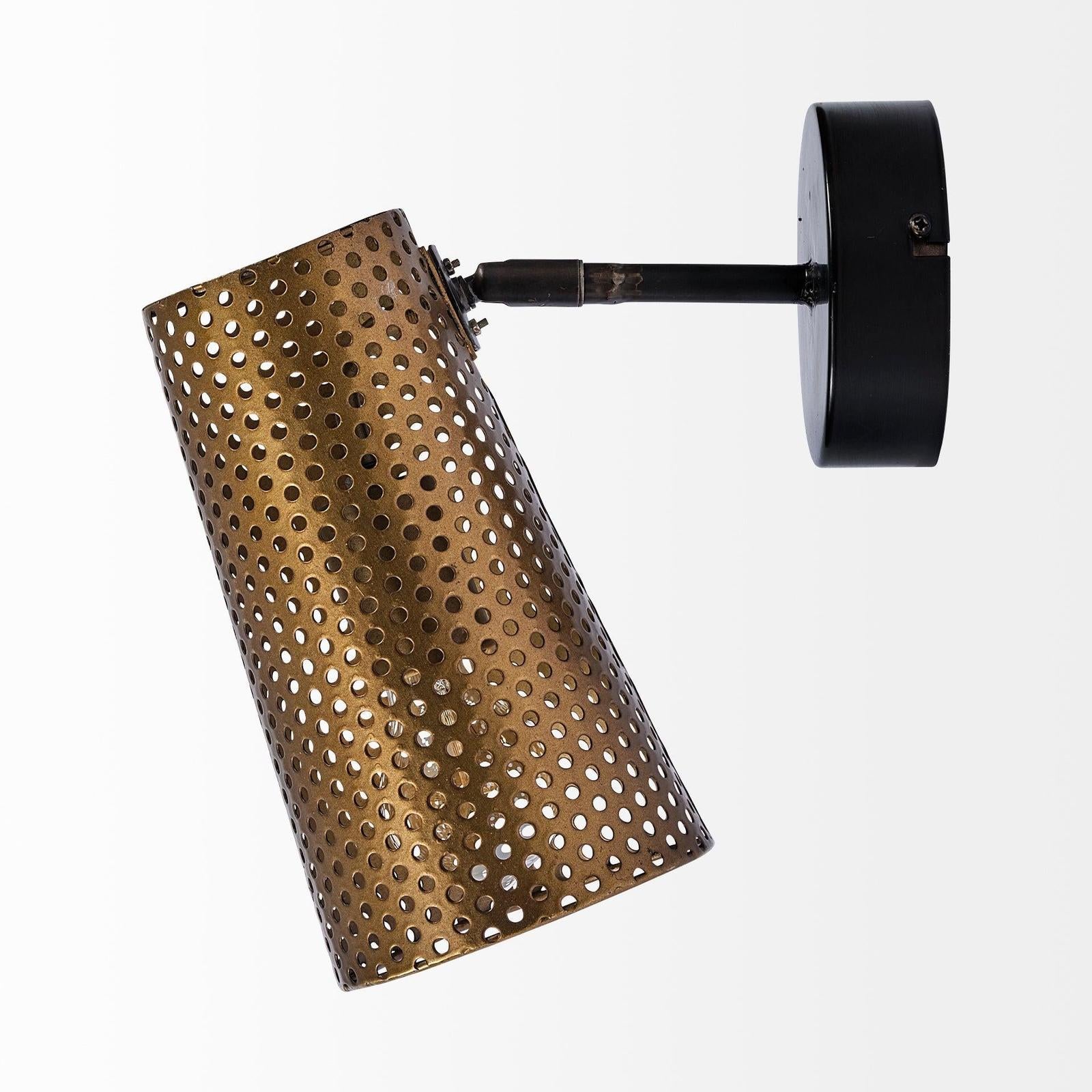 Mercana Wesley Gold Toned Perforated Metal Cone Wall Sconce Clearance