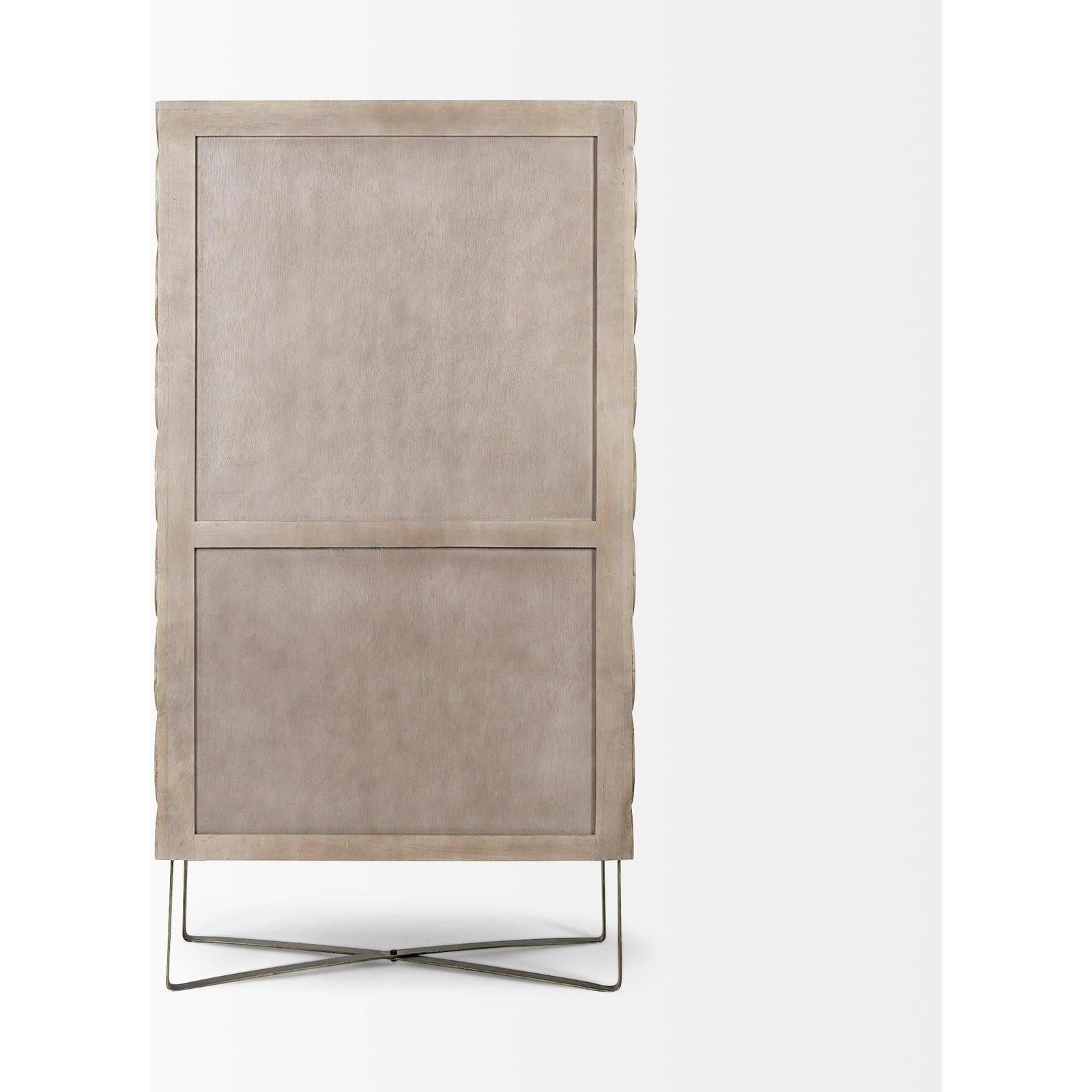 Mercana Excelsior Light Brown Wood Gold Iron Base Storage Cabinet
