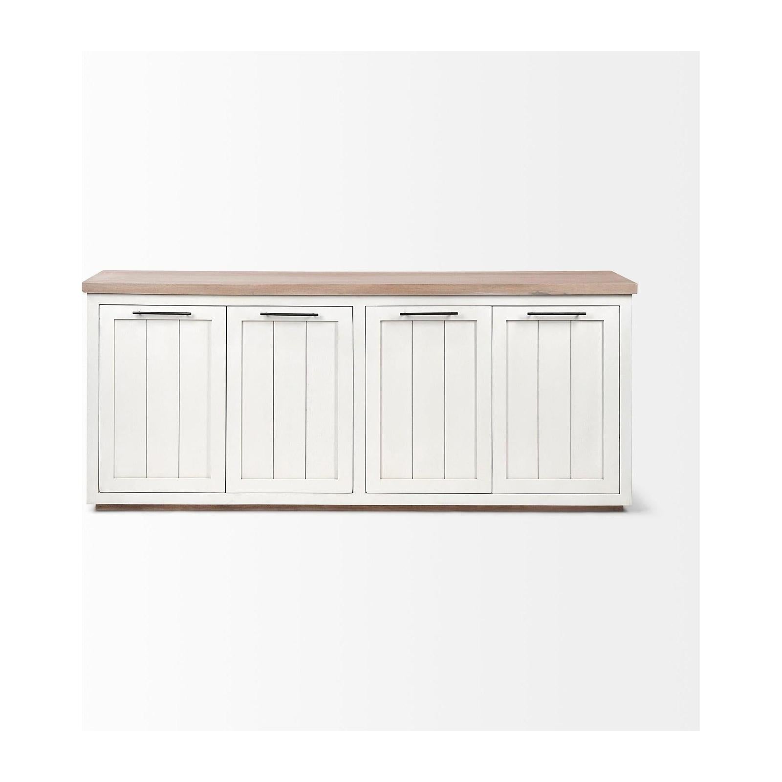 Mercana Fairview Solid Wood Brown Top & White Frame 4 Cabinet Door Sideboard