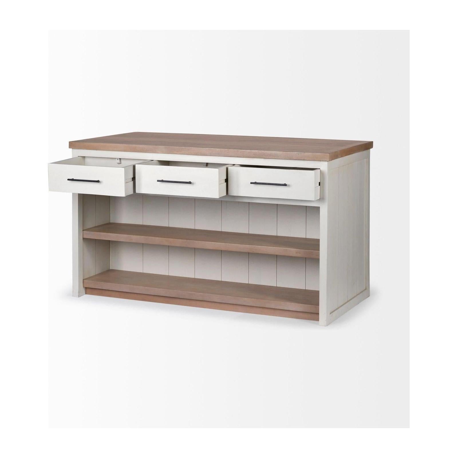 Mercana Fairview White and Brown Two-Tone Stain Solid Wood Kitchen Island