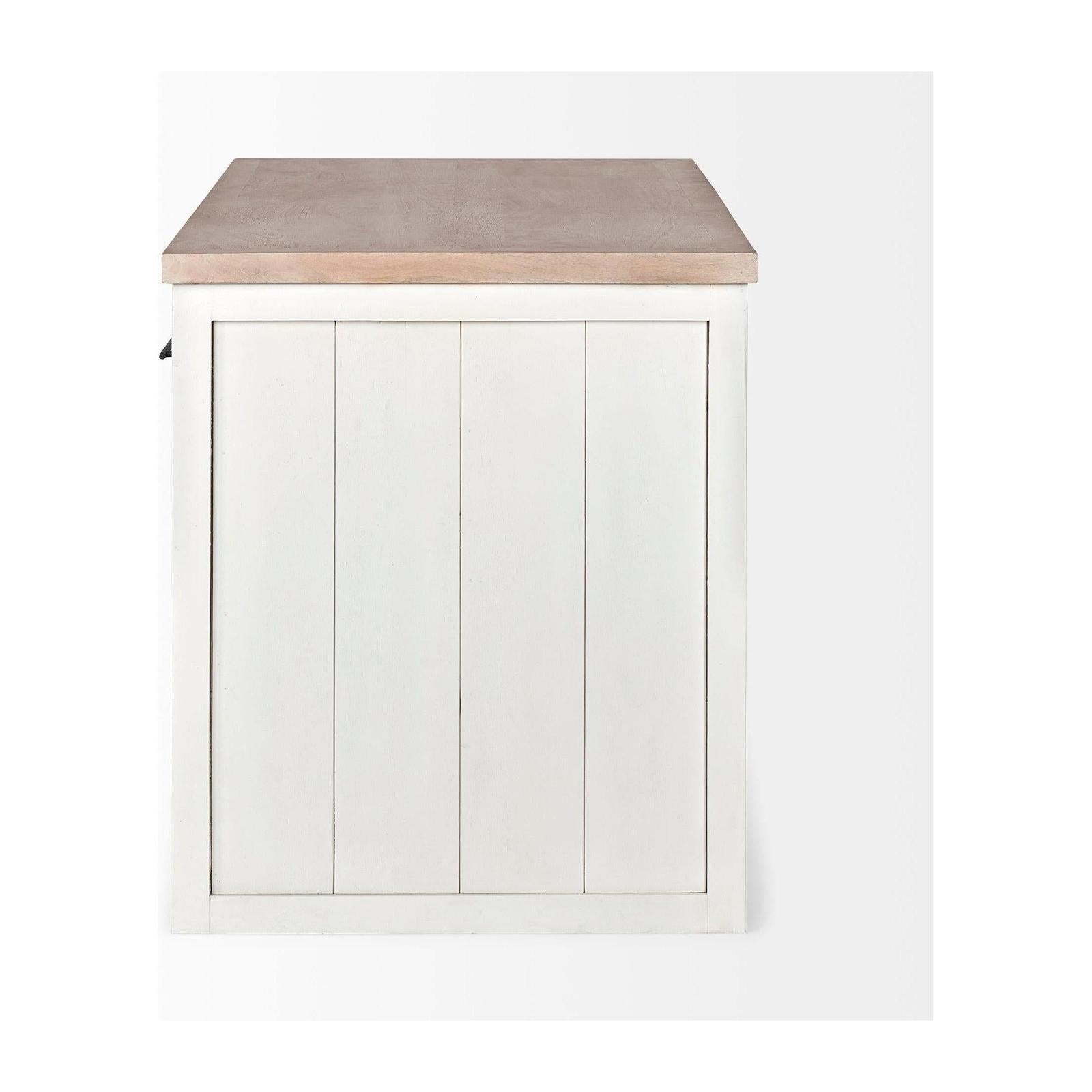 Mercana Fairview White and Brown Two-Tone Stain Solid Wood Kitchen Island