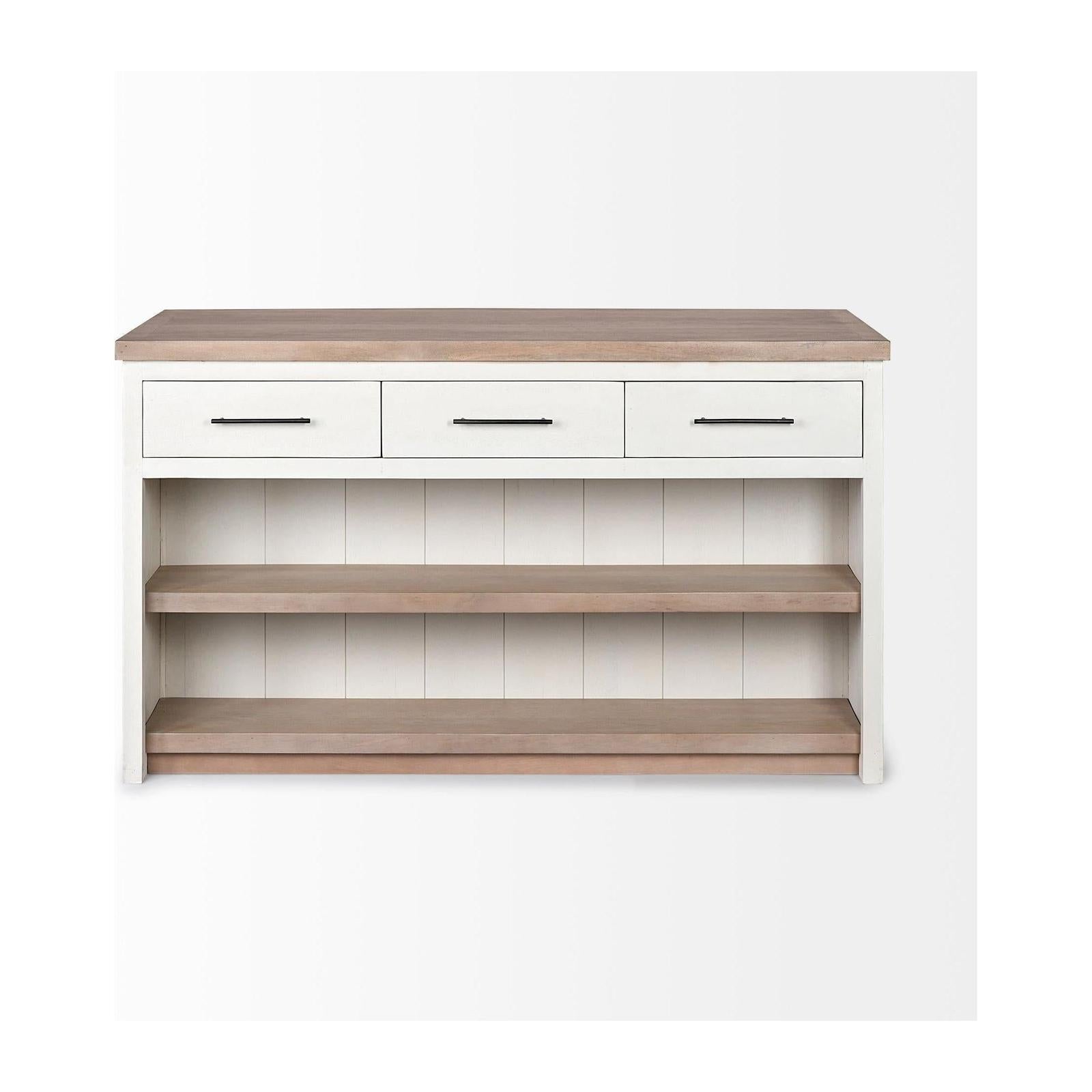 Mercana Fairview White and Brown Two-Tone Stain Solid Wood Kitchen Island
