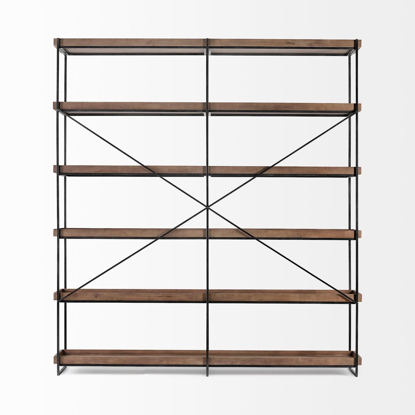 Mercana Trey Medium Brown Wood and Iron Five Tray Shelf Shelving Unit