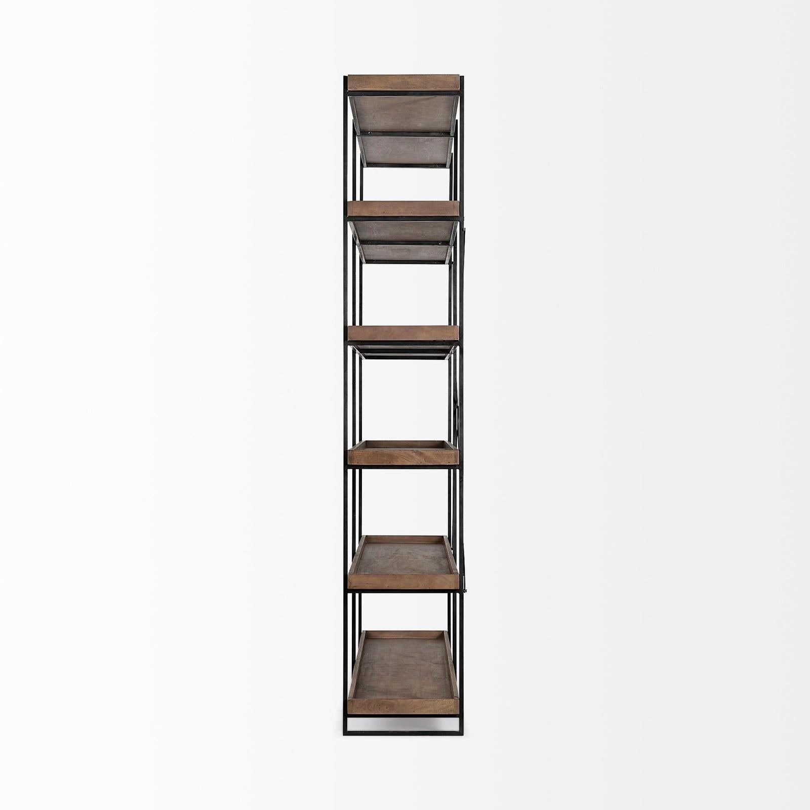 Mercana Trey Medium Brown Wood and Iron Five Tray Shelf Shelving Unit