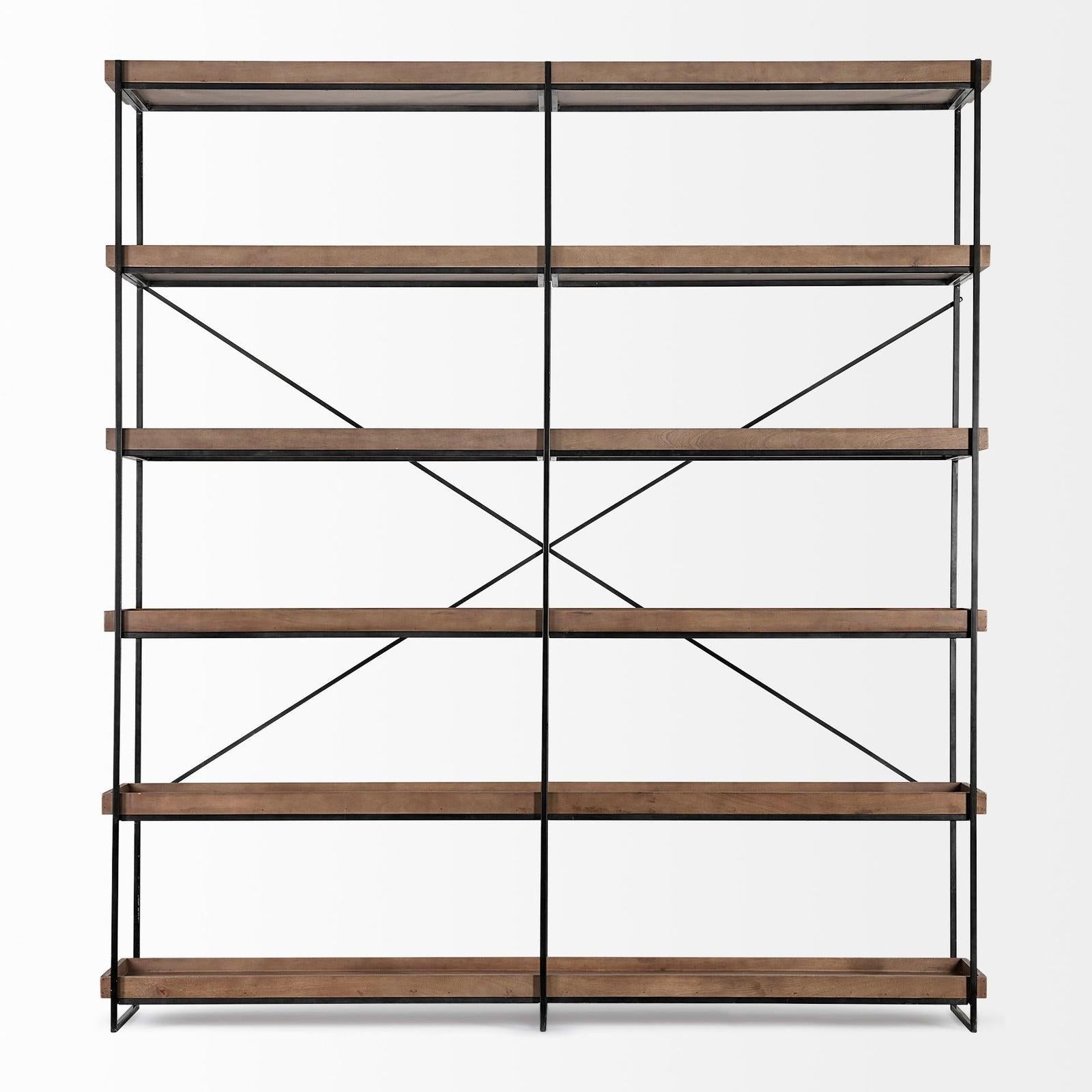 Mercana Trey Medium Brown Wood and Iron Five Tray Shelf Shelving Unit