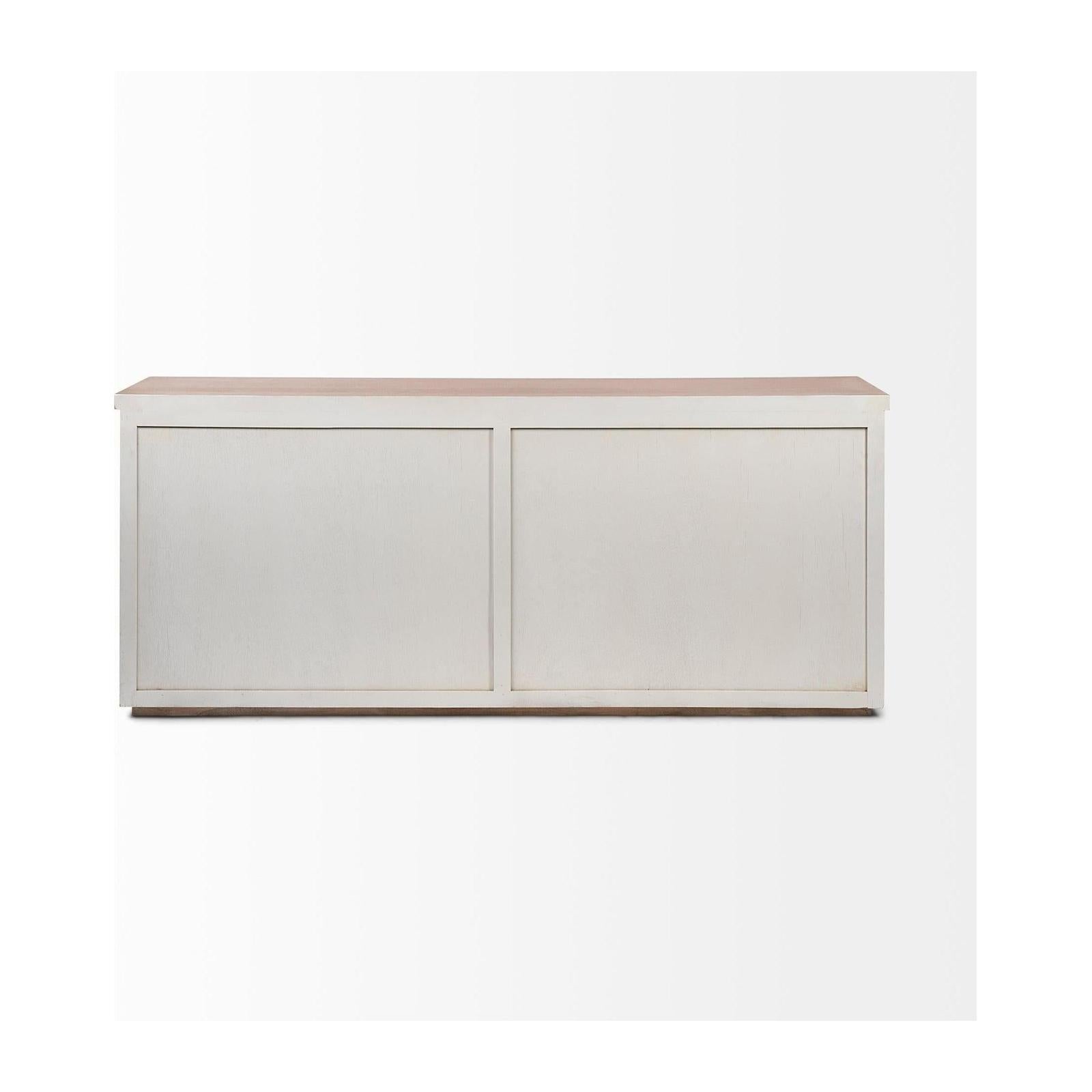 Mercana Fairview Solid Wood Brown Top & White Frame 4 Cabinet Door Sideboard