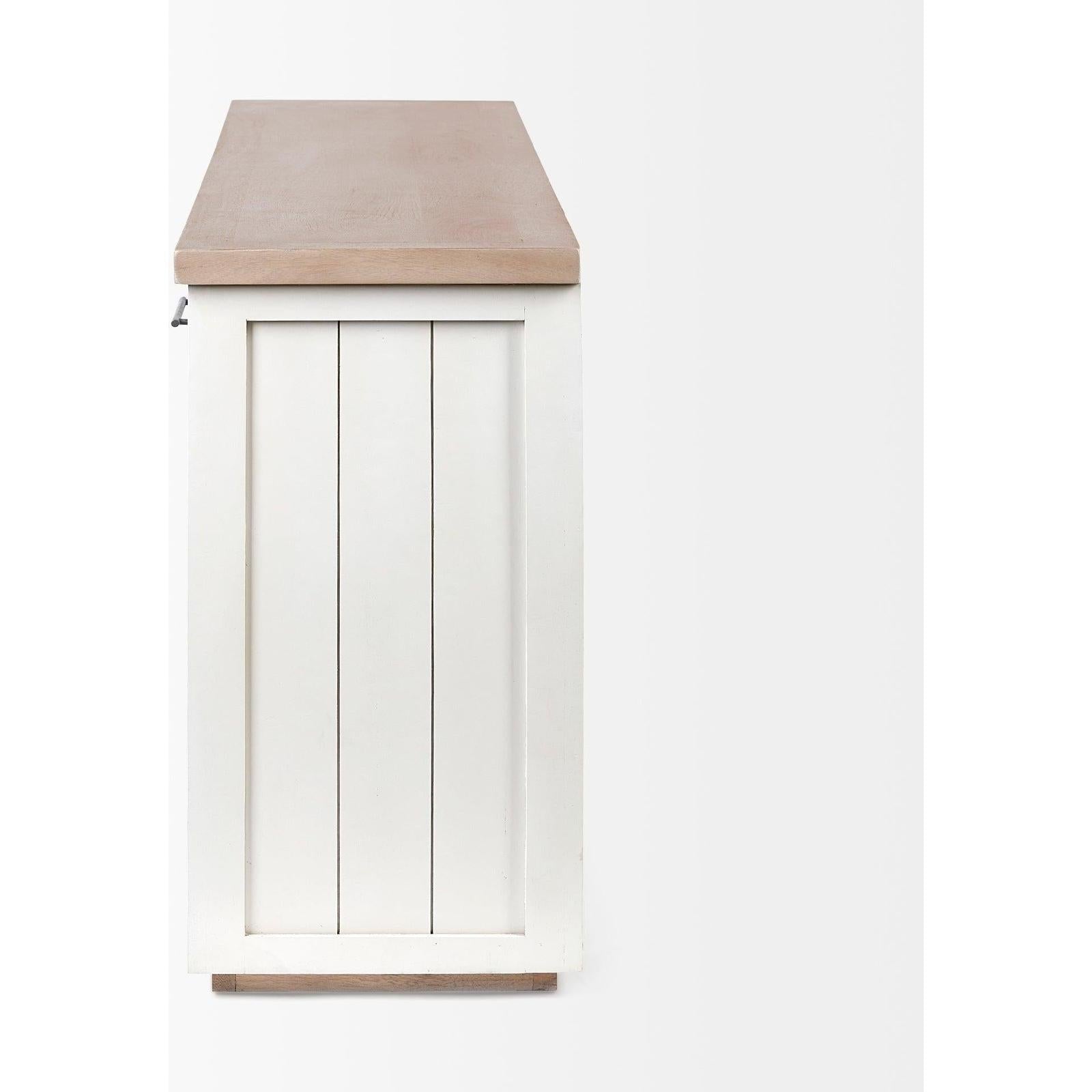 Mercana Fairview Solid Wood Brown Top & White Frame 4 Cabinet Door Sideboard