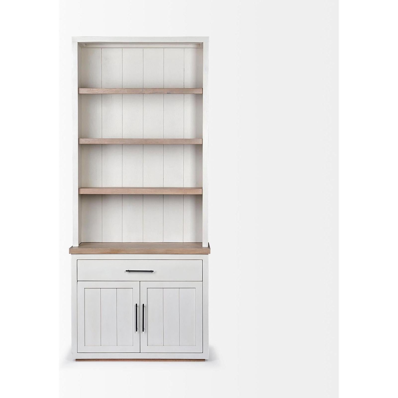 Mercana Fairview White and Medium Brown Wood Three Shelf Shelving Unit Clearance