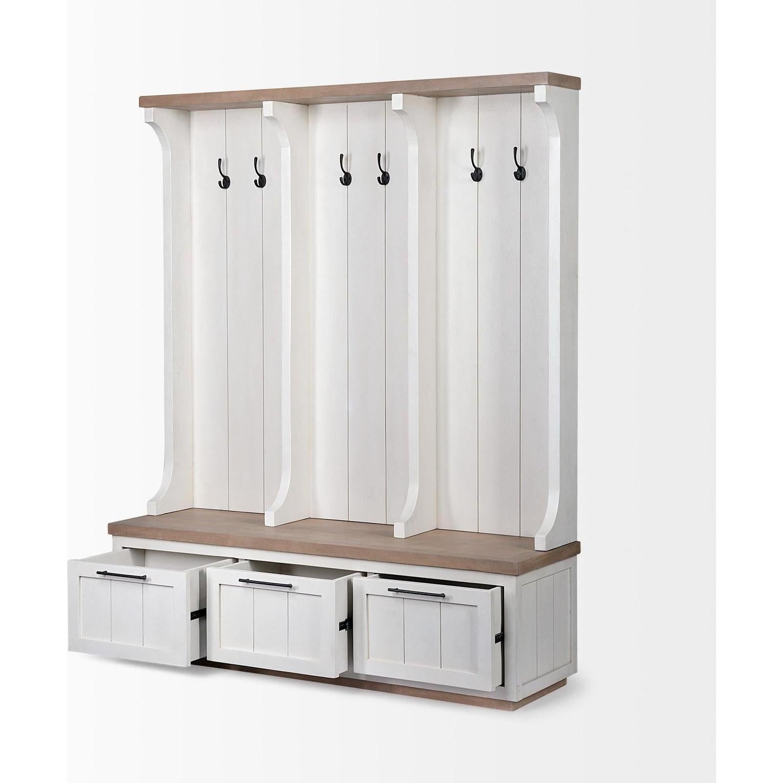 Mercana Fairview White And Brown Wood With Storage Hall Tree