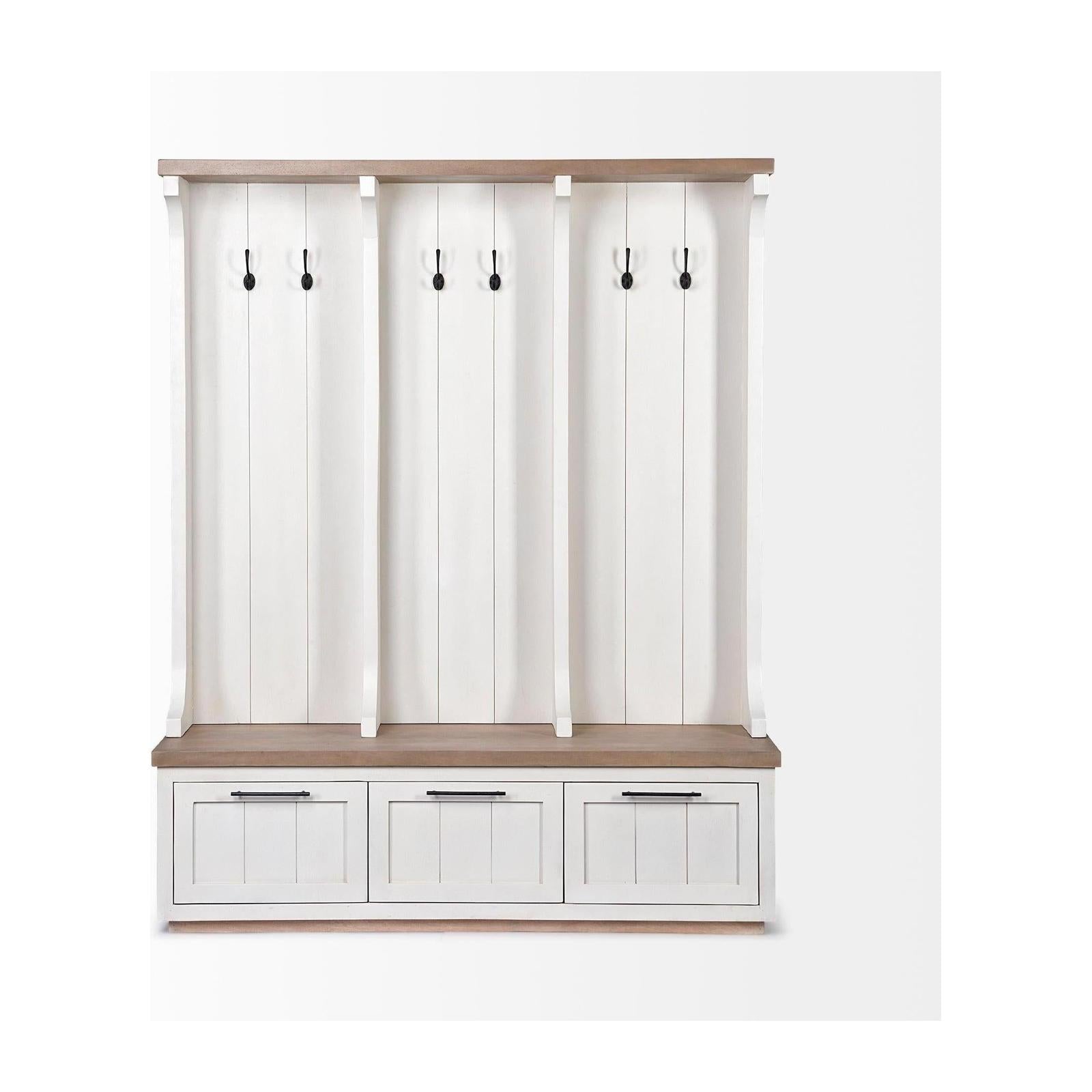Mercana Fairview White And Brown Wood With Storage Hall Tree