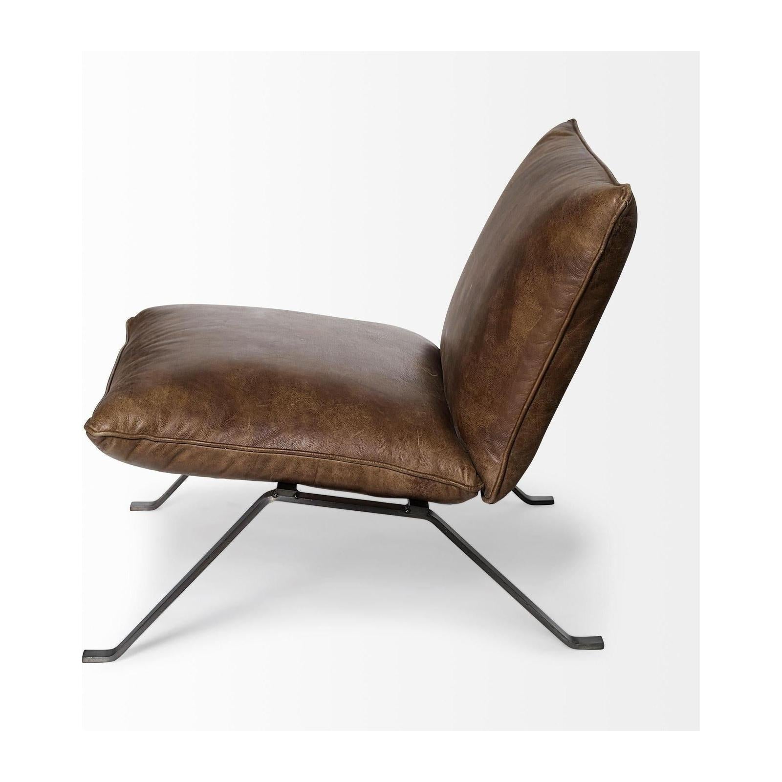 Mercana Flavelle Leather Cushion Seat and Solid Iron Base Accent Chair Clearance