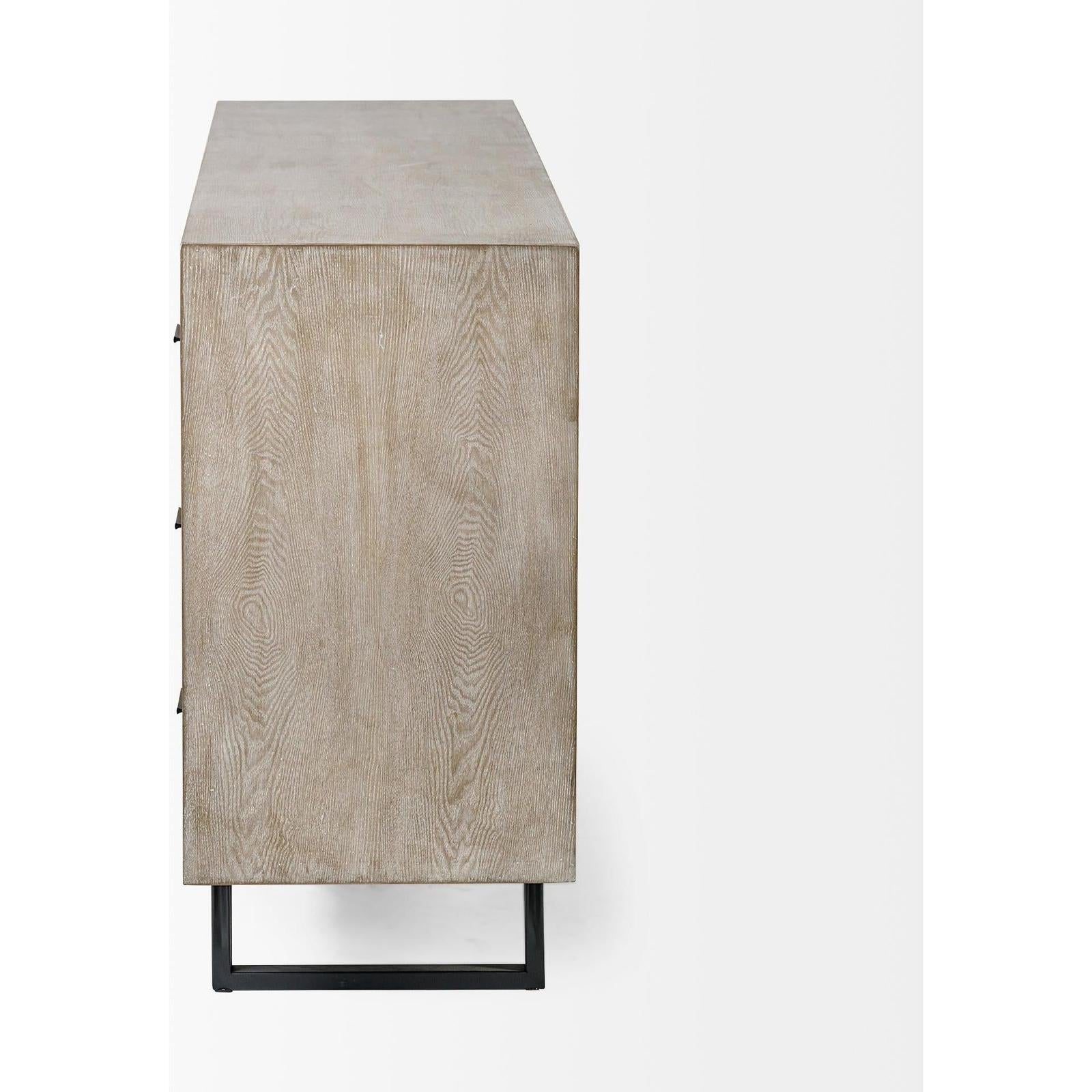 Mercana Giselle Brown Fir Veneer W/Black Metal Leg 9 Drawer Sideboard Clearance