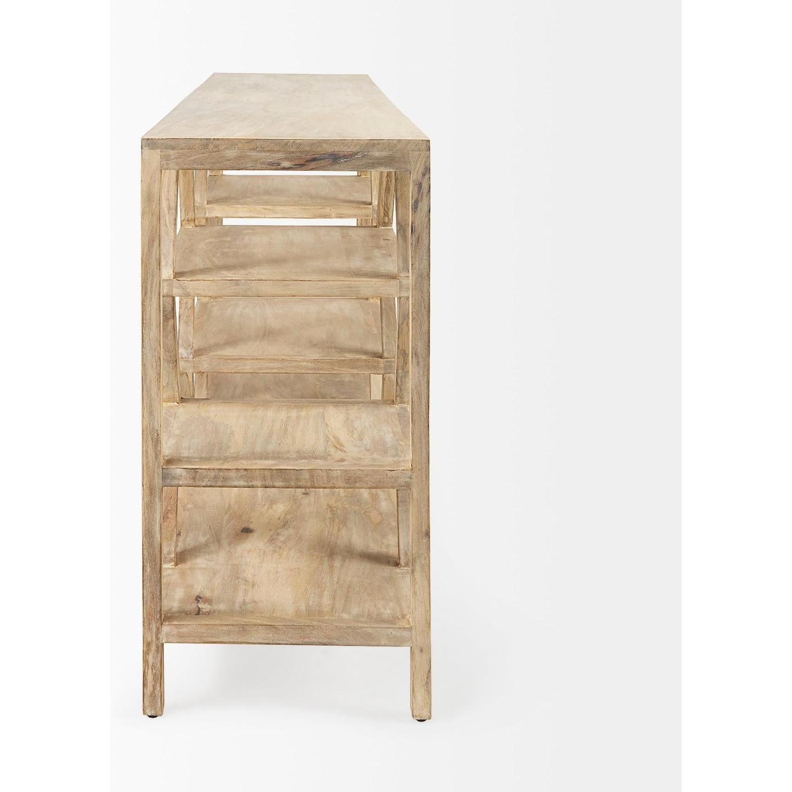 Mercana Dayton Natural Wooden Multi-Level Shelf Console Table Clearance