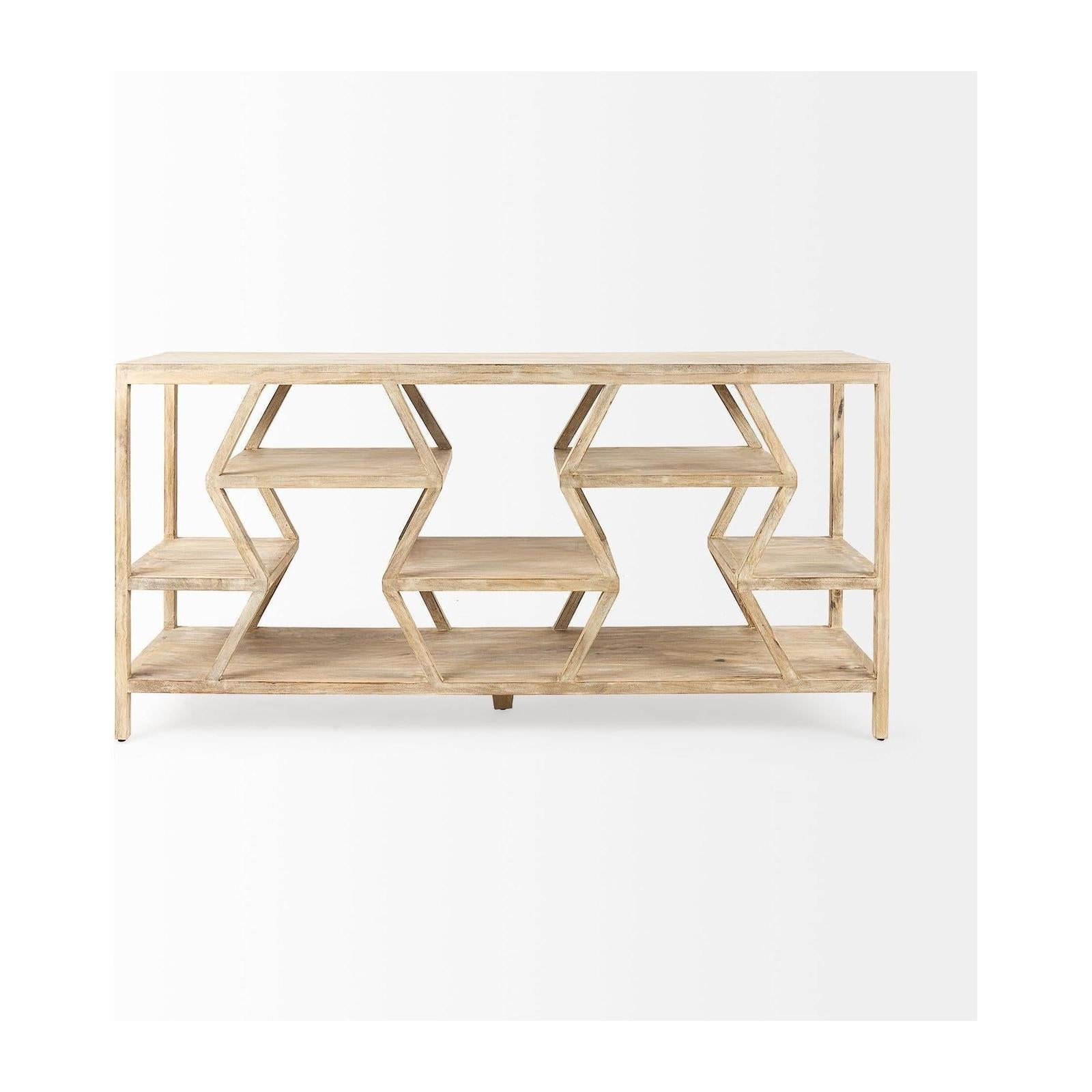 Mercana Dayton Natural Wooden Multi-Level Shelf Console Table Clearance