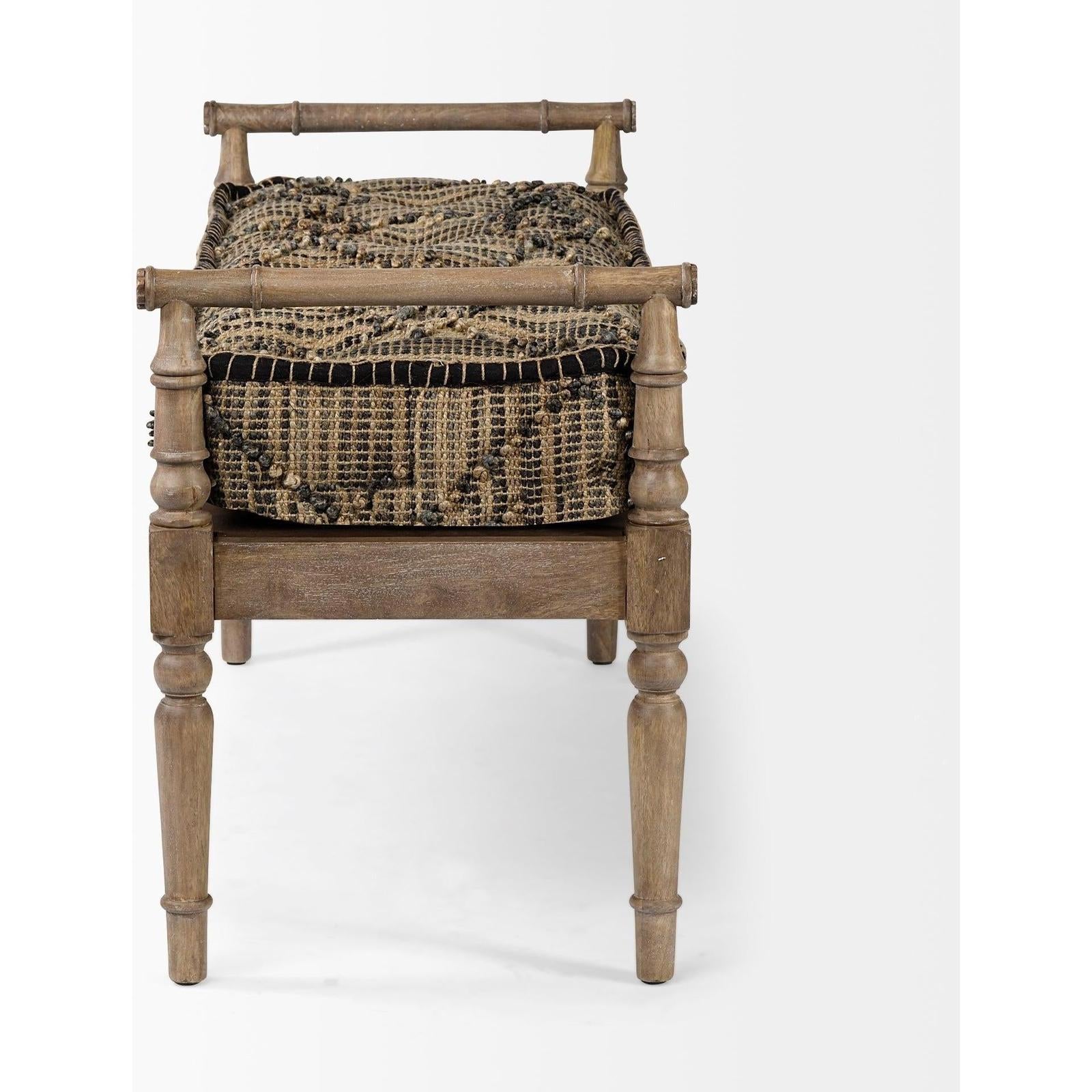 Mercana Fullerton Jute Patterned Top W/Brown Wood Base Accent Bench