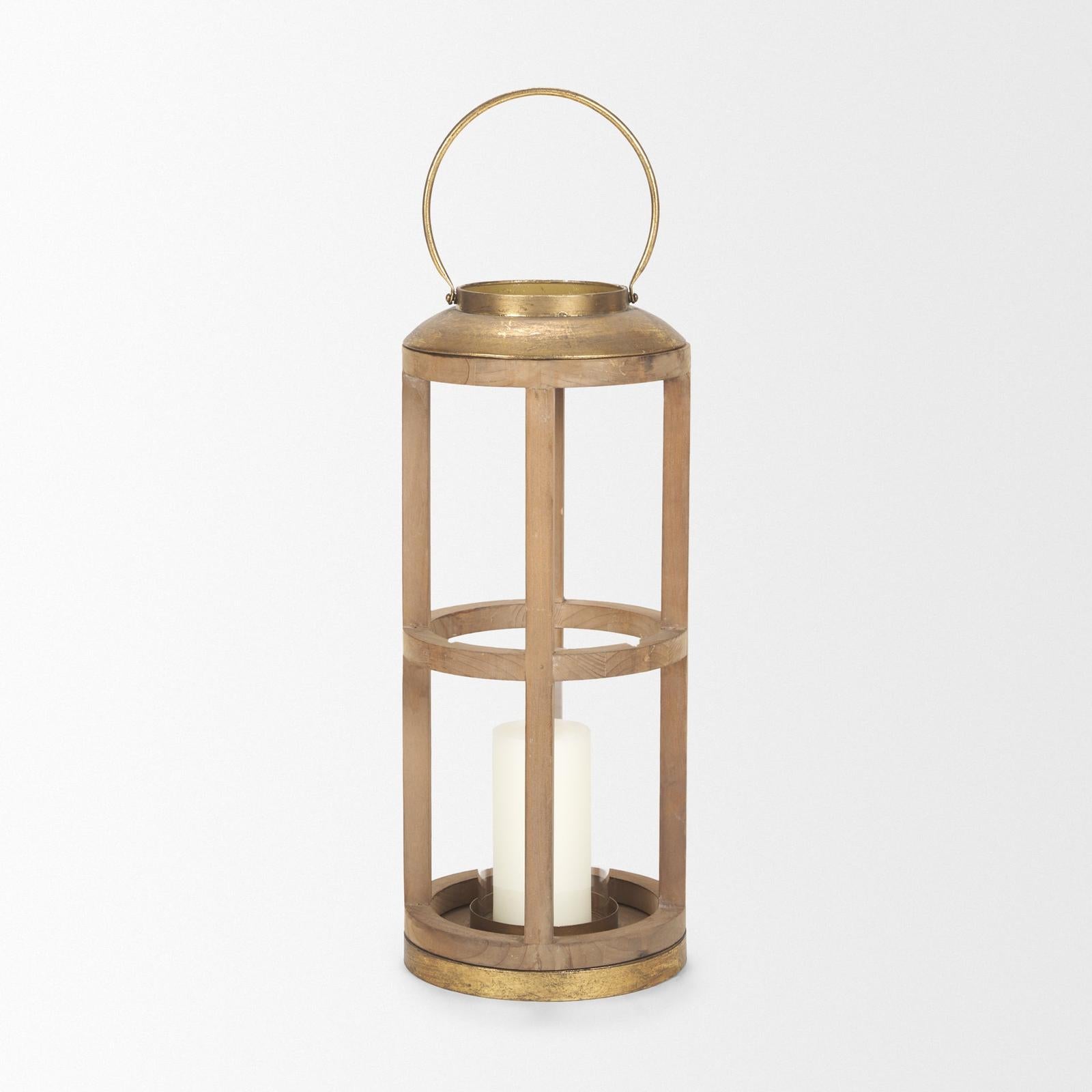 Mercana Andy Small Natural Wood Cylindrical Lantern Clearance