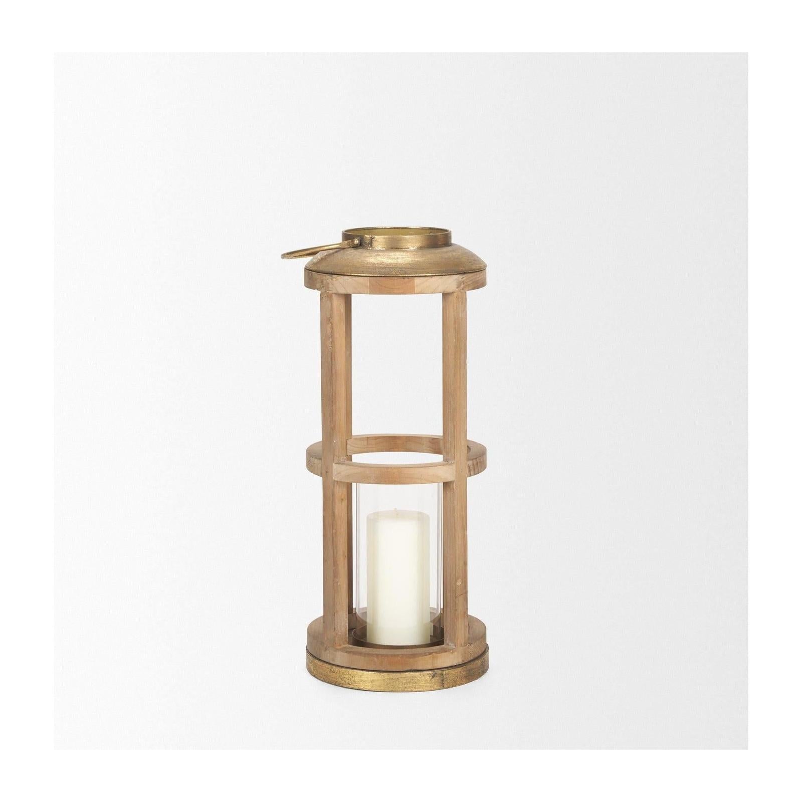 Mercana Andy Small Natural Wood Cylindrical Lantern Clearance