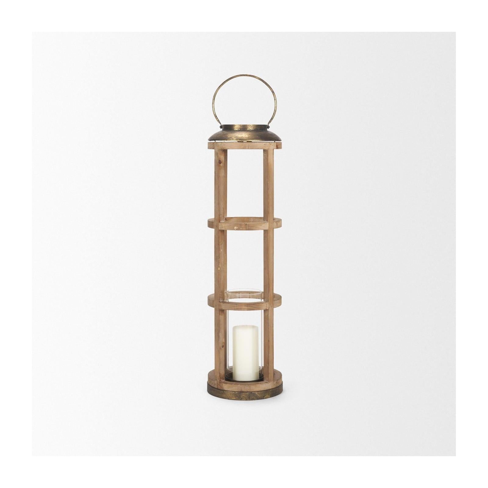 Mercana Andy Small Natural Wood Cylindrical Lantern Clearance