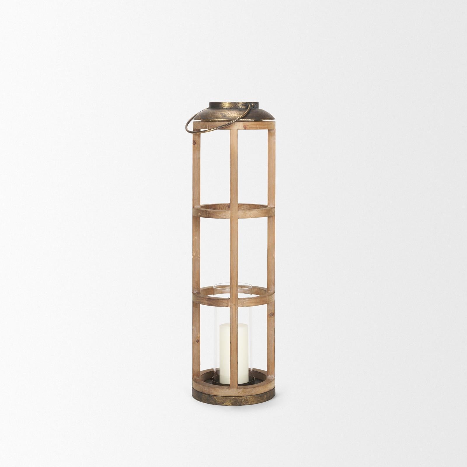 Mercana Andy Small Natural Wood Cylindrical Lantern Clearance