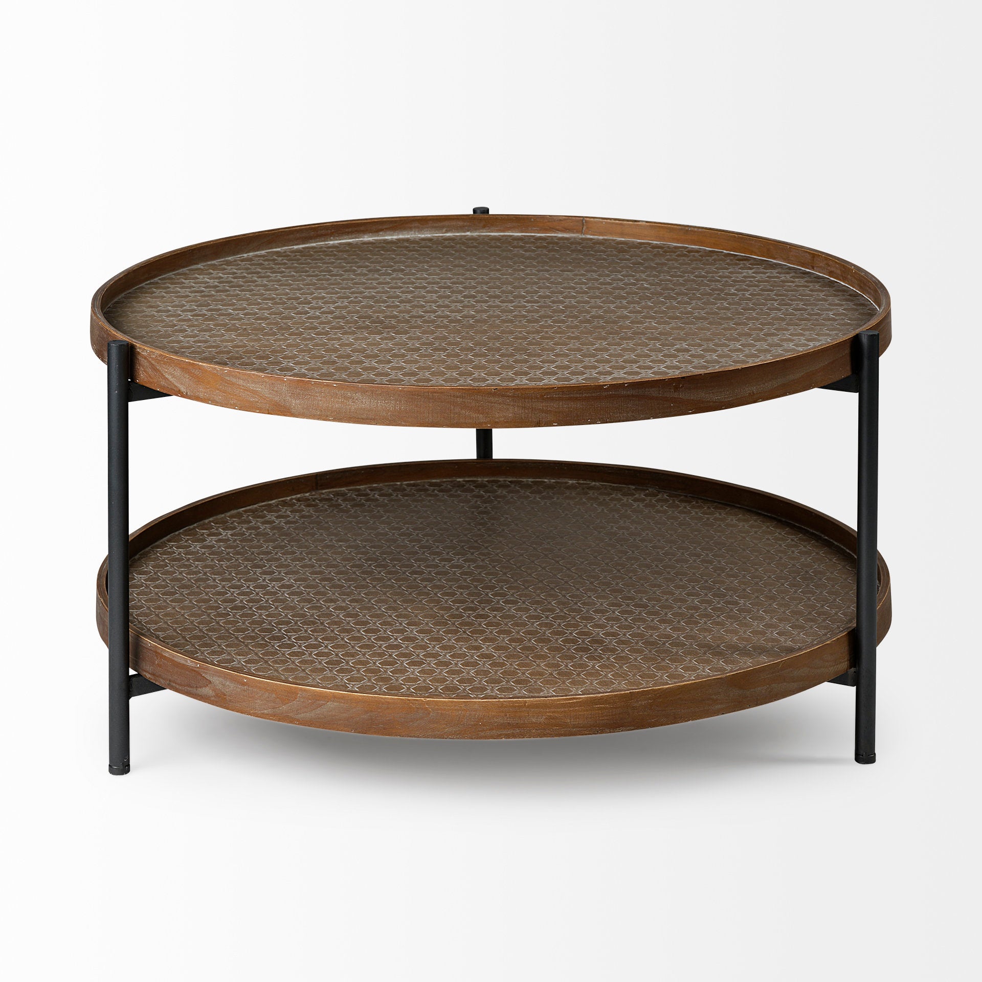 Mercana Kade Round Brown Table Gray Metal Frame Two-Tier Coffee Table