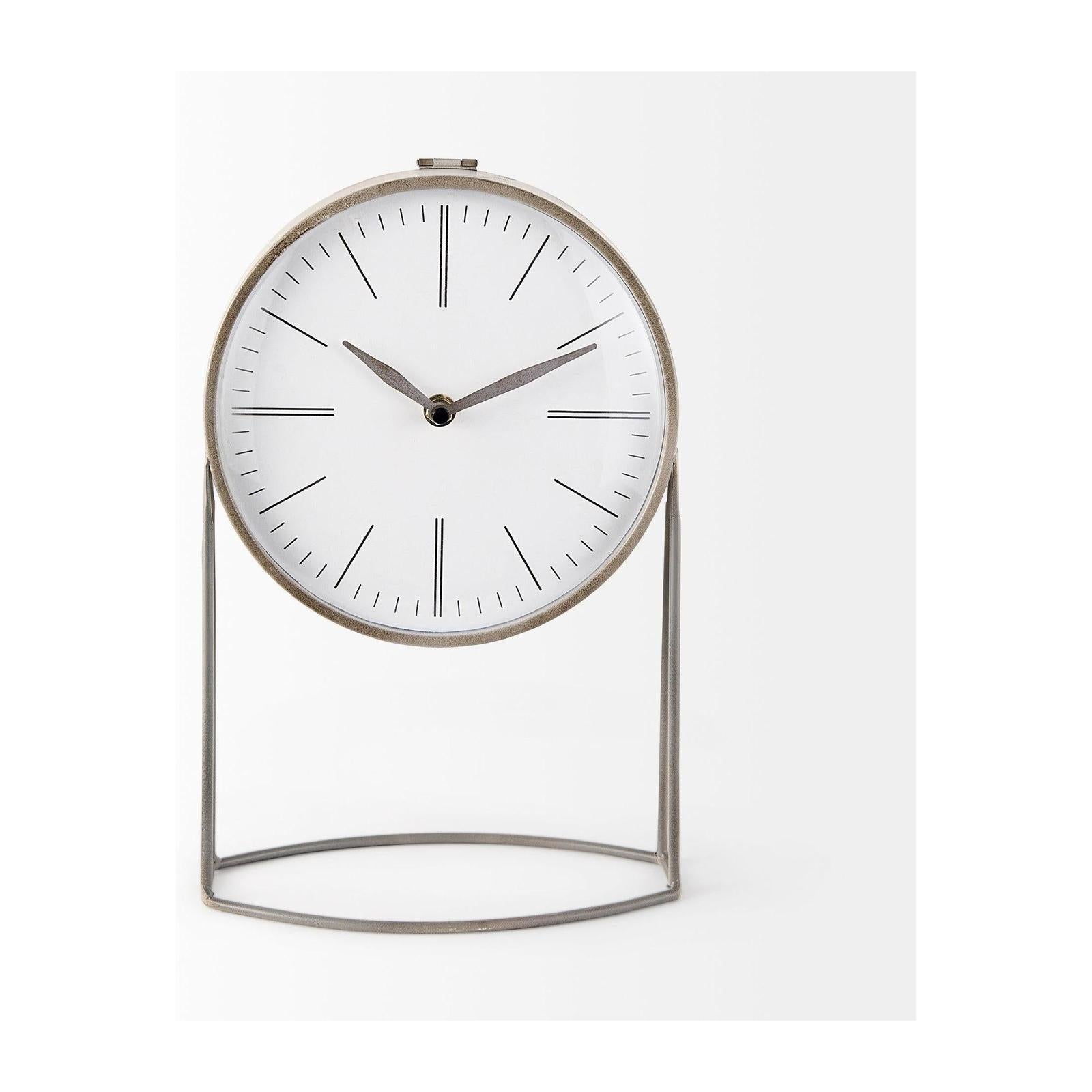 Mercana Aurus Matte Gray Metal Table Clock