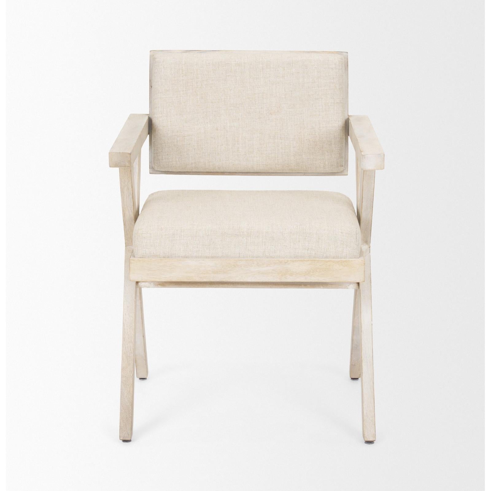 Mercana Topanga Cream Fabric Wrap Wooden Frame Dining Chair