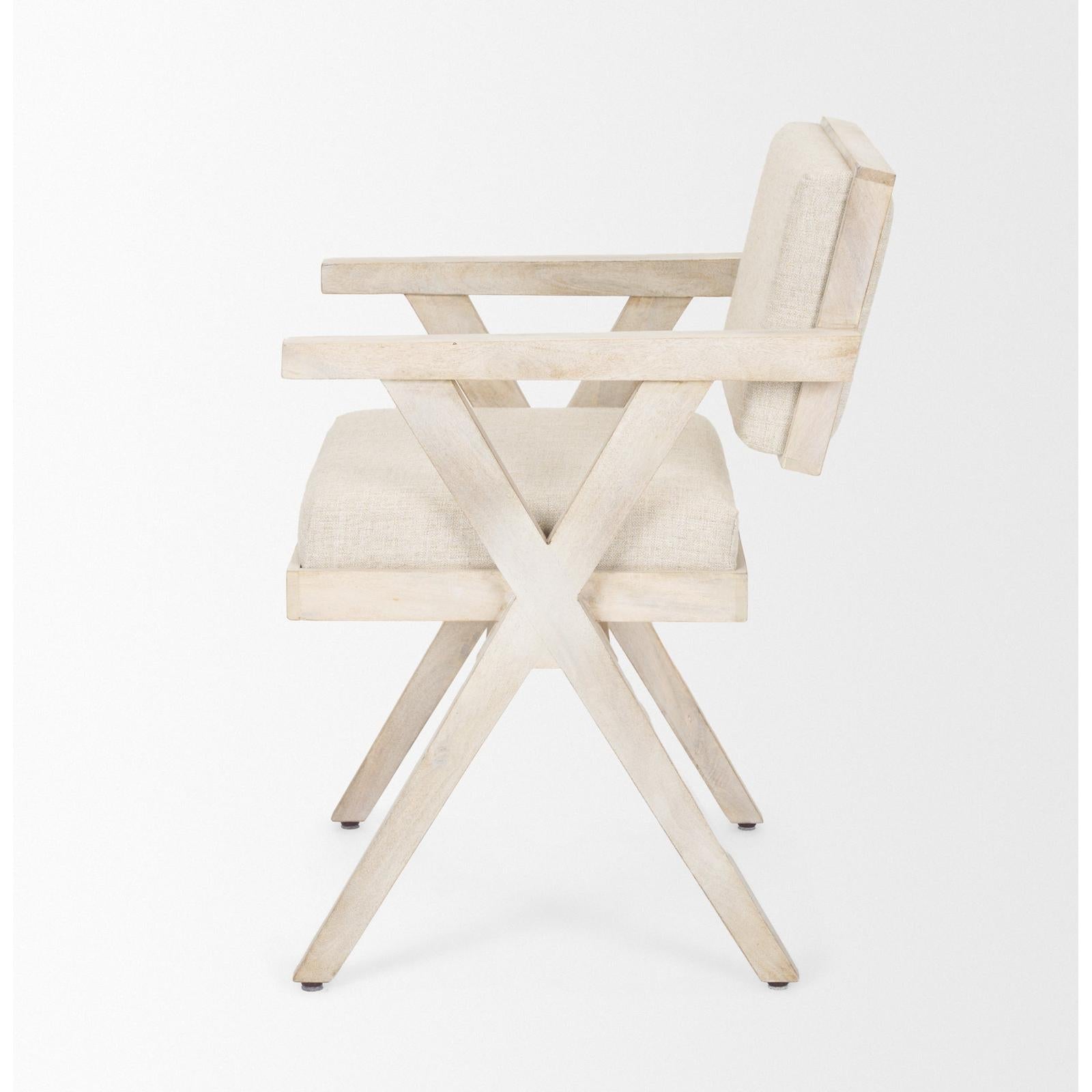 Mercana Topanga Cream Fabric Wrap Wooden Frame Dining Chair