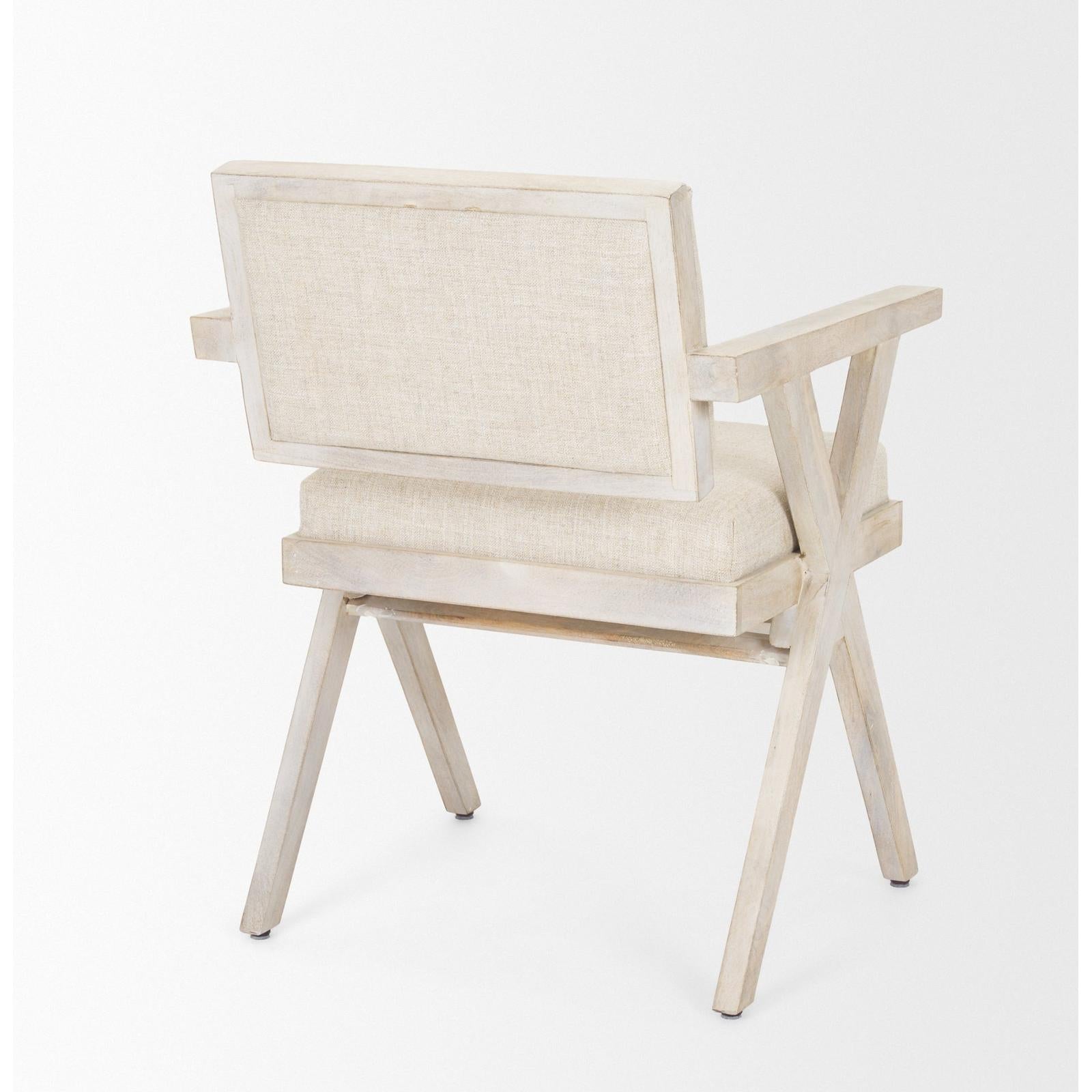Mercana Topanga Cream Fabric Wrap Wooden Frame Dining Chair