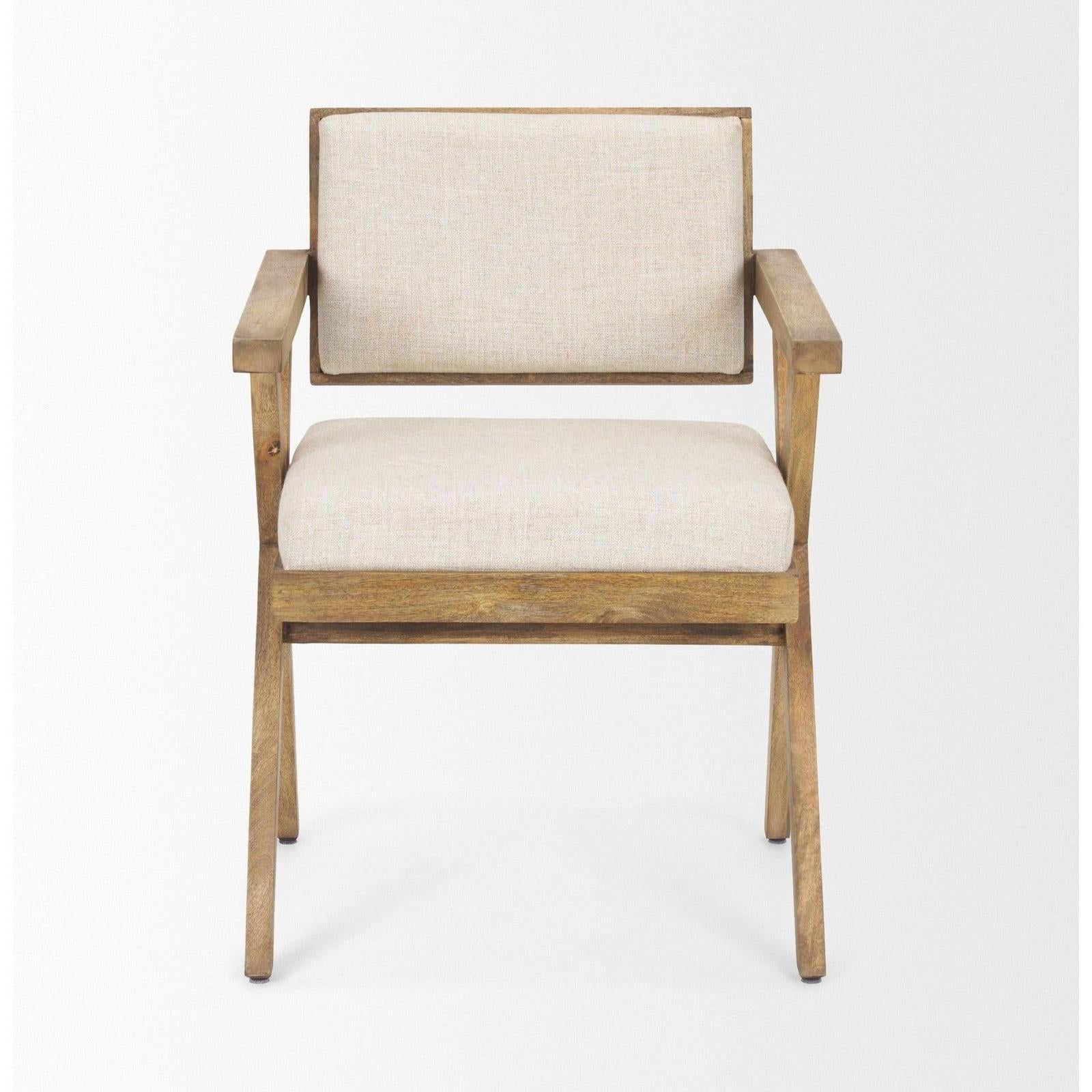 Mercana Topanga Cream Fabric Wrap Wooden Frame Dining Chair