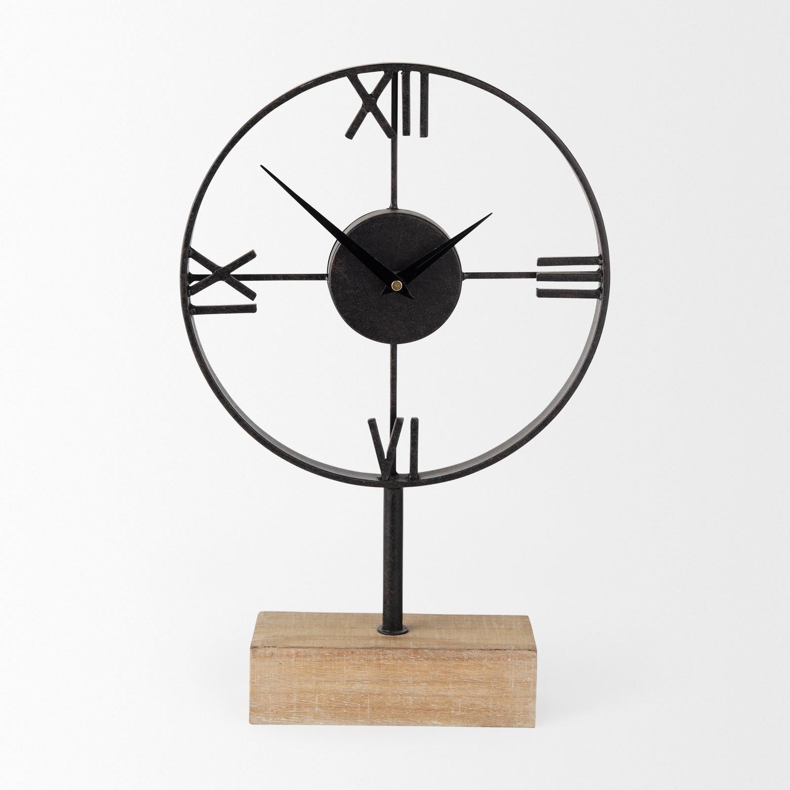 Mercana Oris Black Metal/Wood Open Frame Table Clock