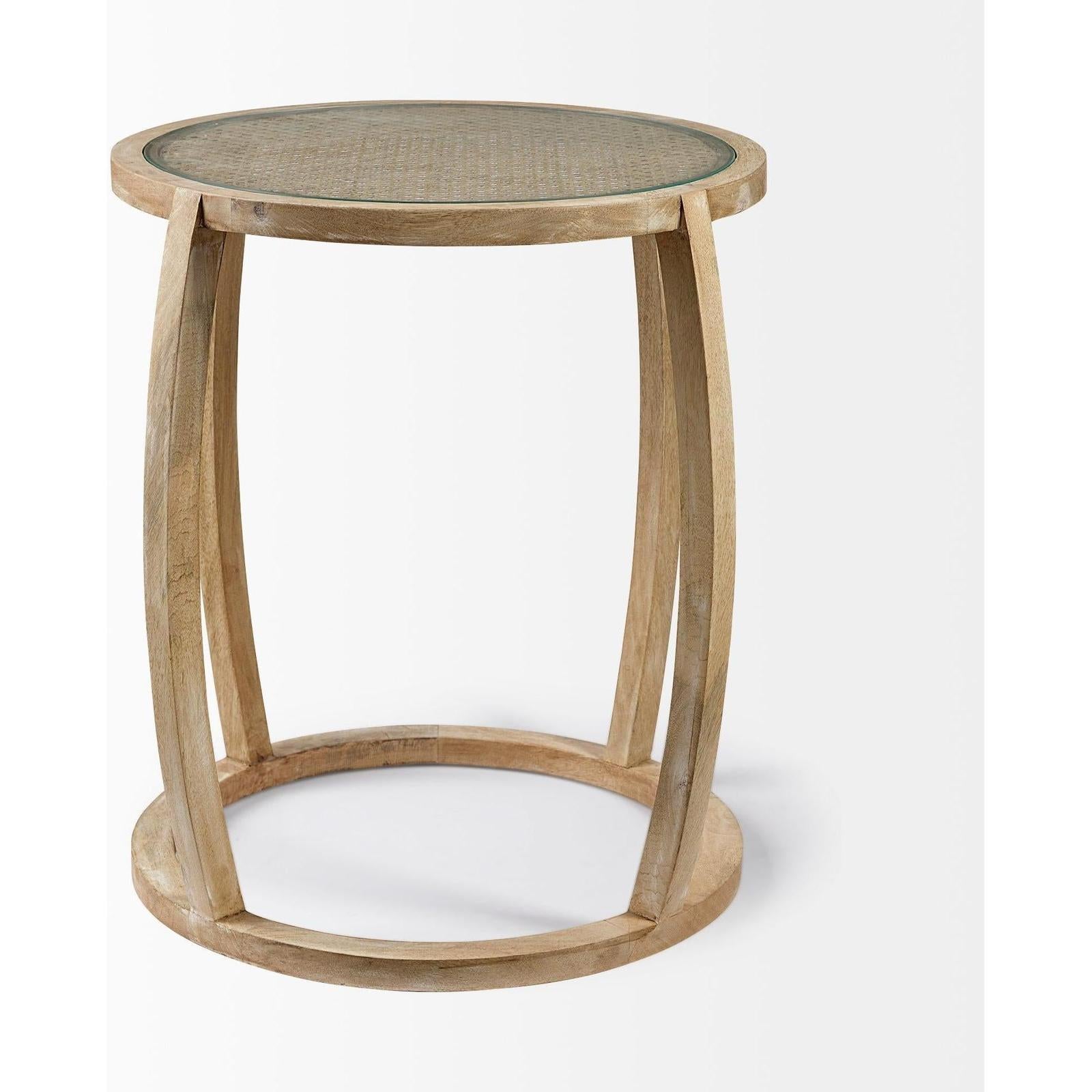 Mercana Hubbard Light Brown Wood Round Top W/Glass Accent Table