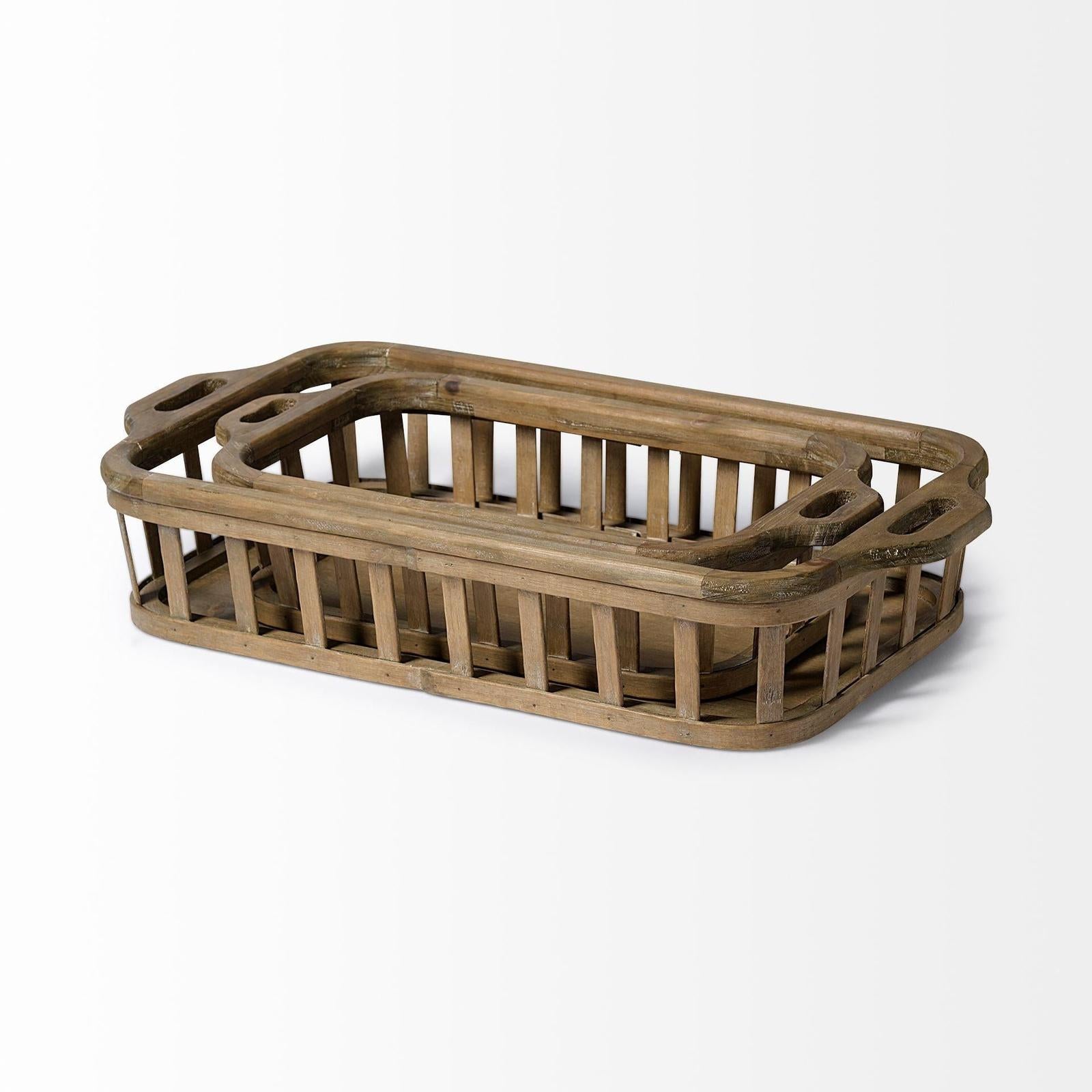 Mercana Louis Natural Wood Slated Nesting Trays- Set of 2 Clearance