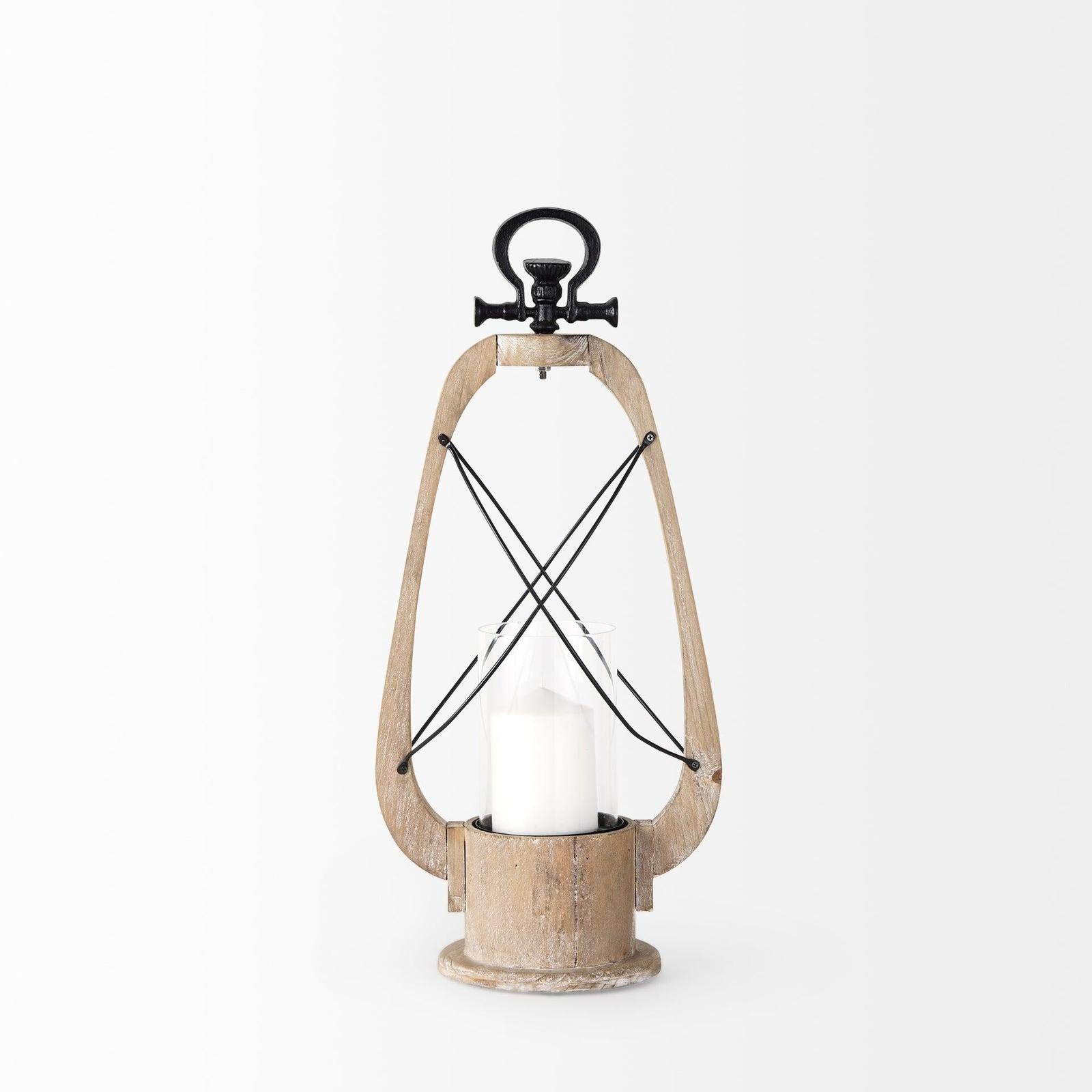 Mercana Zain Brown Wooden Vintage Inspired Candle Holder Lantern Clearance