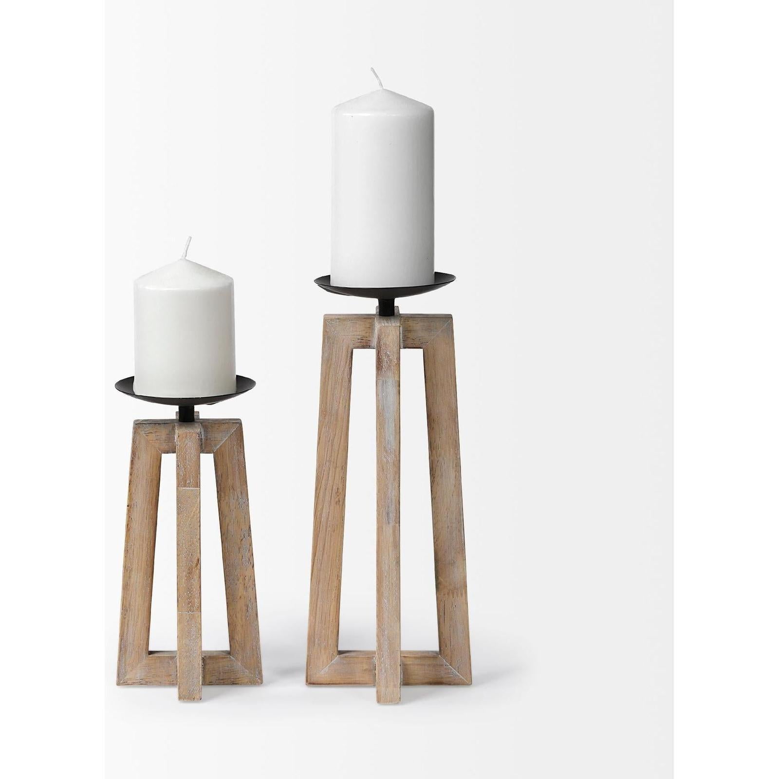 Mercana Astra Light Brown Wood Pedestal Base Table Candle Holder