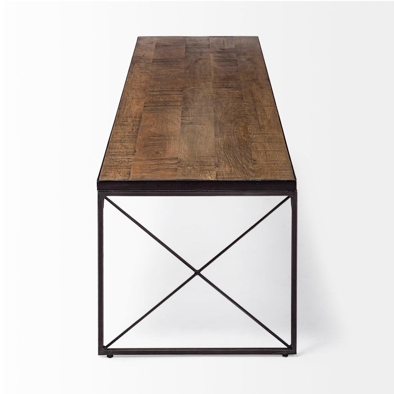 Mercana Trestman Brown Wood Top W/Black Iron Base Accent Bench Clearance