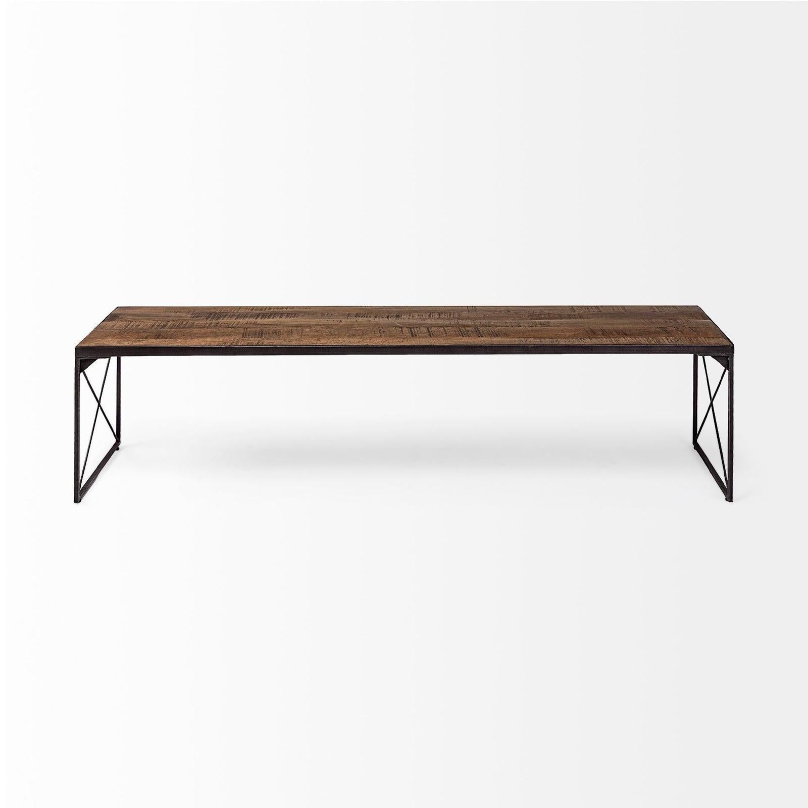 Mercana Trestman Brown Wood Top W/Black Iron Base Accent Bench Clearance